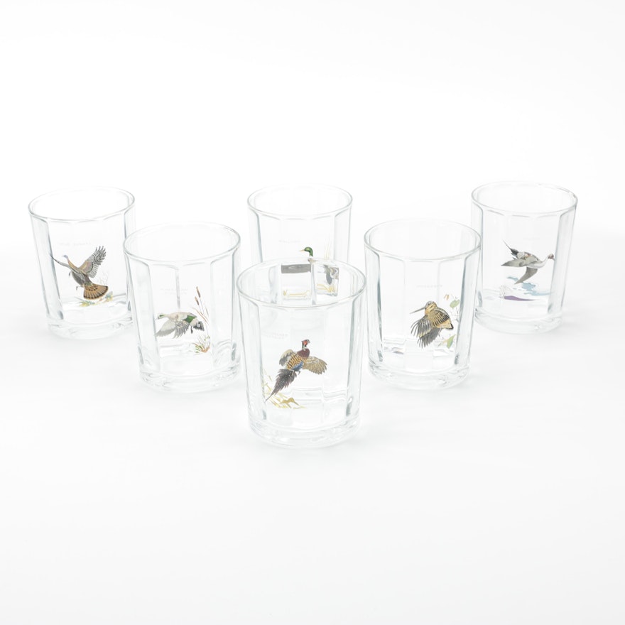 Ned Smith Hand-Painted Game Bird Rocks Glass Set