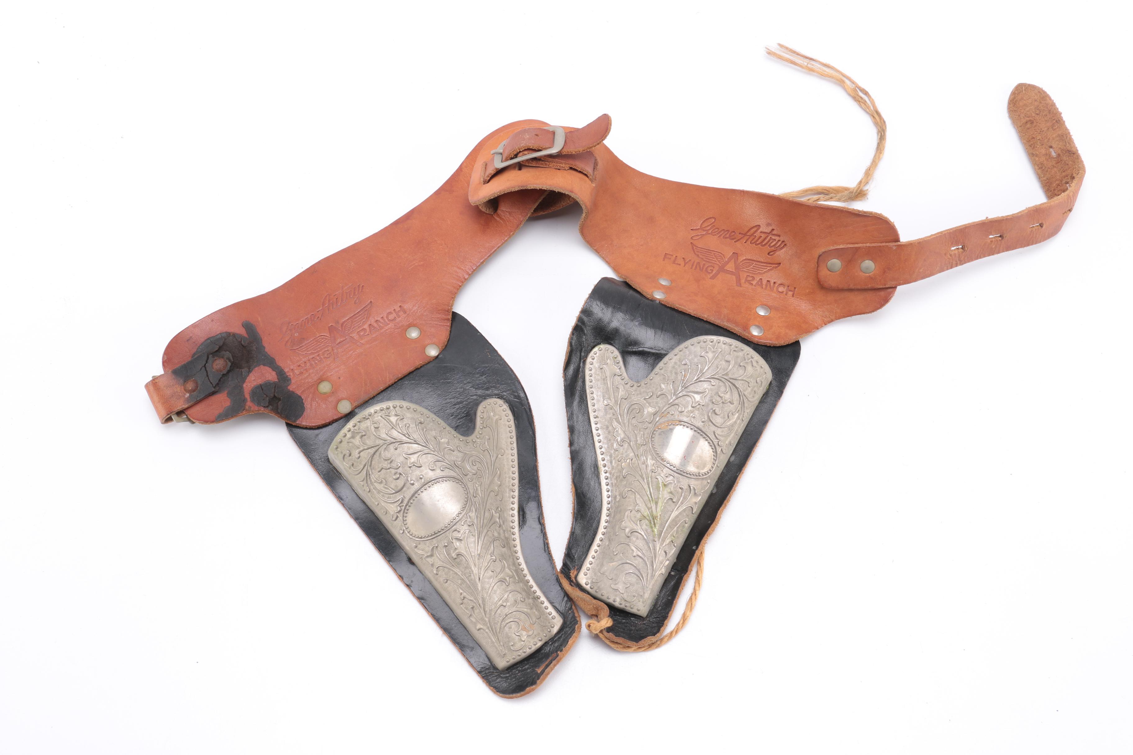 Gene Autry Flying A Ranch Double Gun Toy Holster, Hoppy Print and Cowboy Boots Bookends