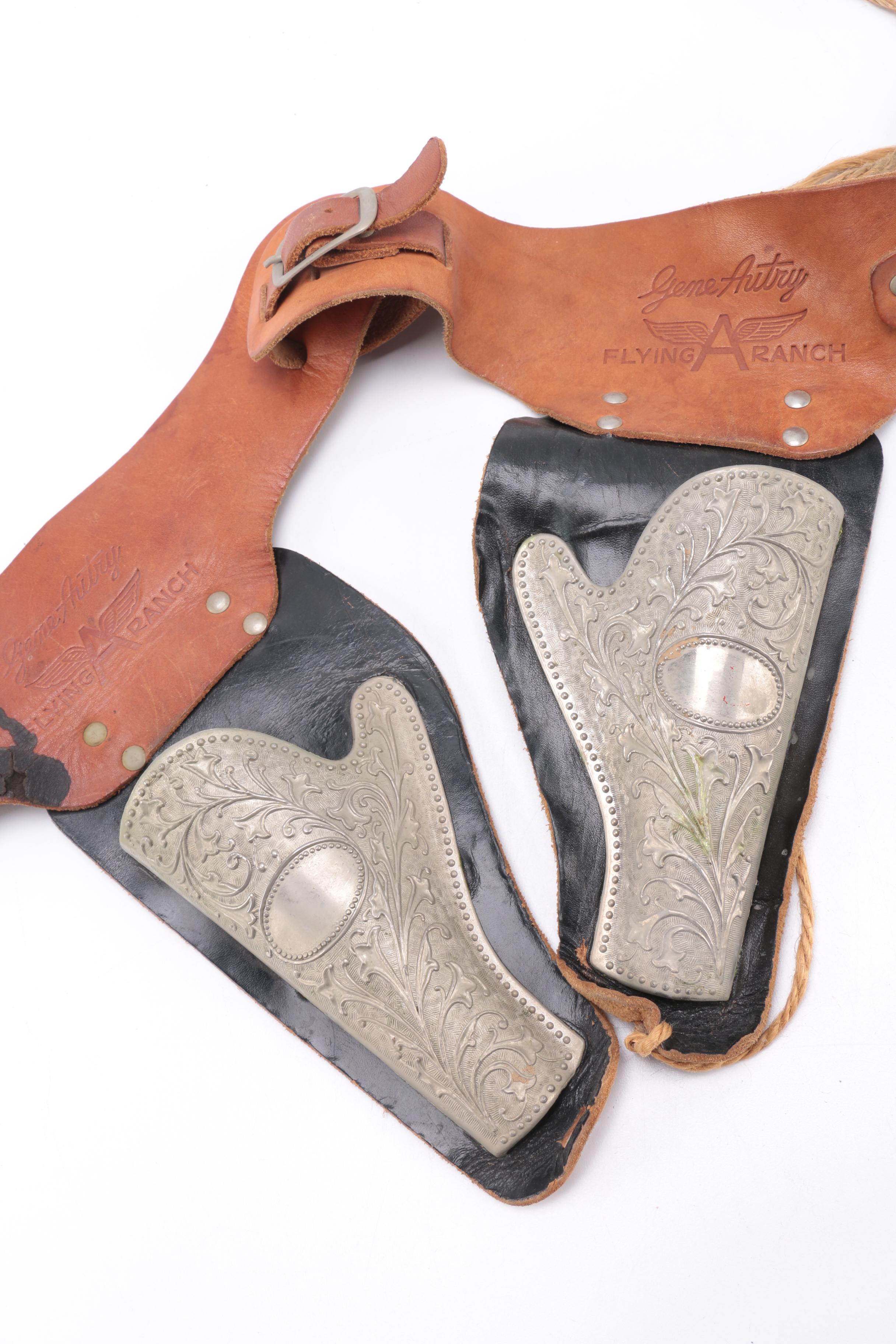 Gene Autry Flying A Ranch Double Gun Toy Holster, Hoppy Print and Cowboy Boots Bookends