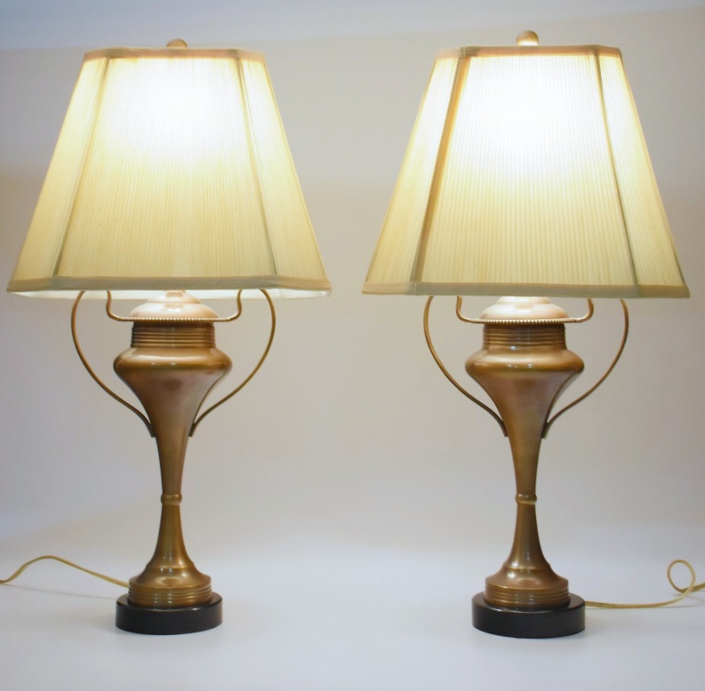 Pair of "Arteriors Home" Burnished Brass Table Lamps in Urn Form
