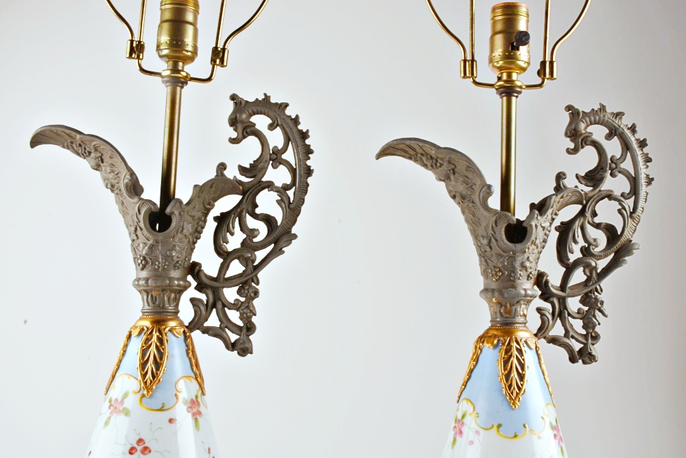 Pair of Hand Decorated Ewer Lamps
