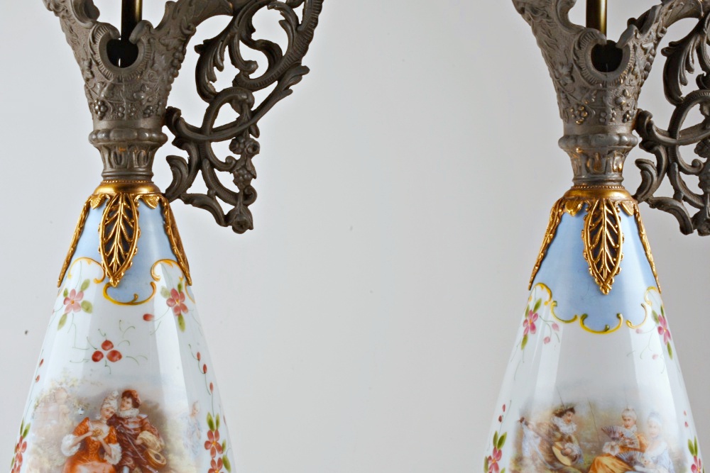 Pair of Hand Decorated Ewer Lamps