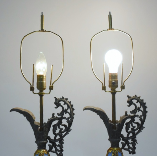 Pair of Hand Decorated Ewer Lamps