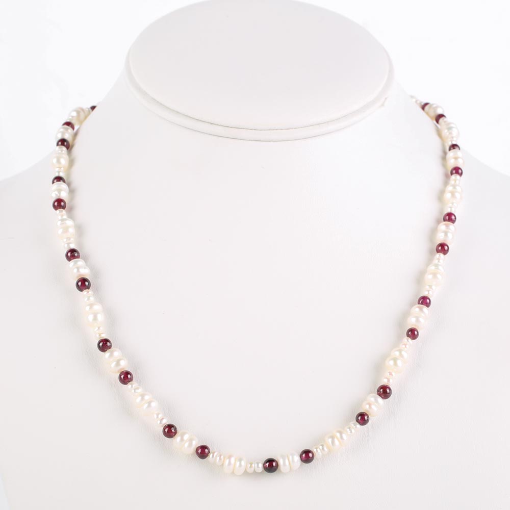 Sterling Silver, Freshwater Pearl, and Garnet Demi Parure