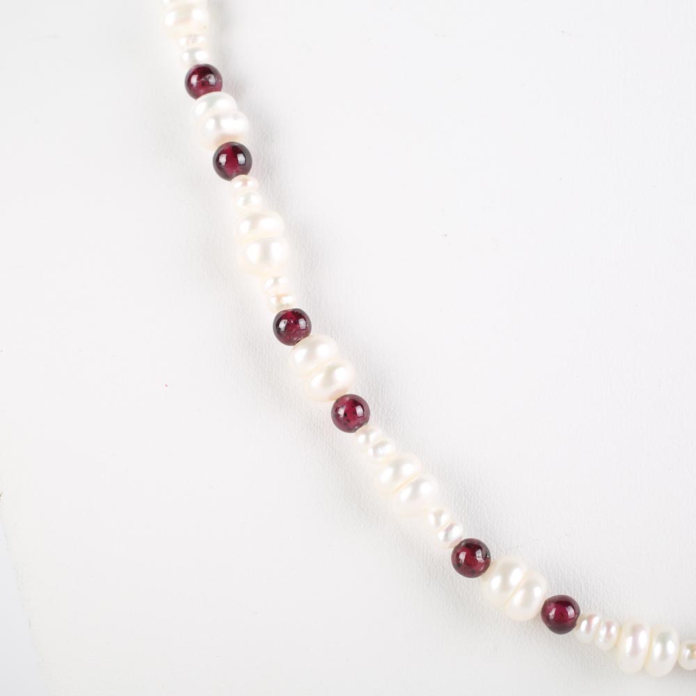 Sterling Silver, Freshwater Pearl, and Garnet Demi Parure