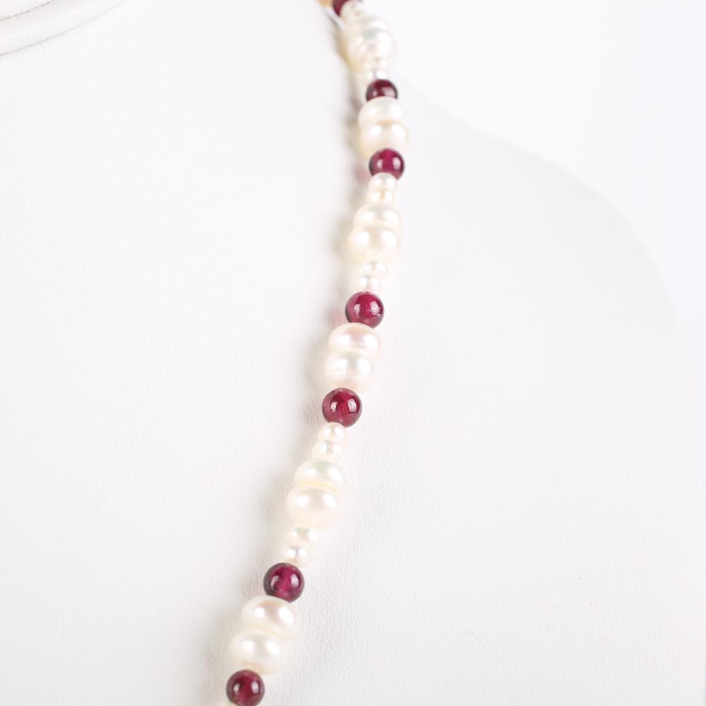 Sterling Silver, Freshwater Pearl, and Garnet Demi Parure