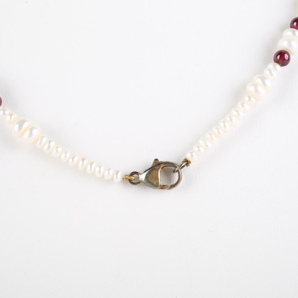 Sterling Silver, Freshwater Pearl, and Garnet Demi Parure