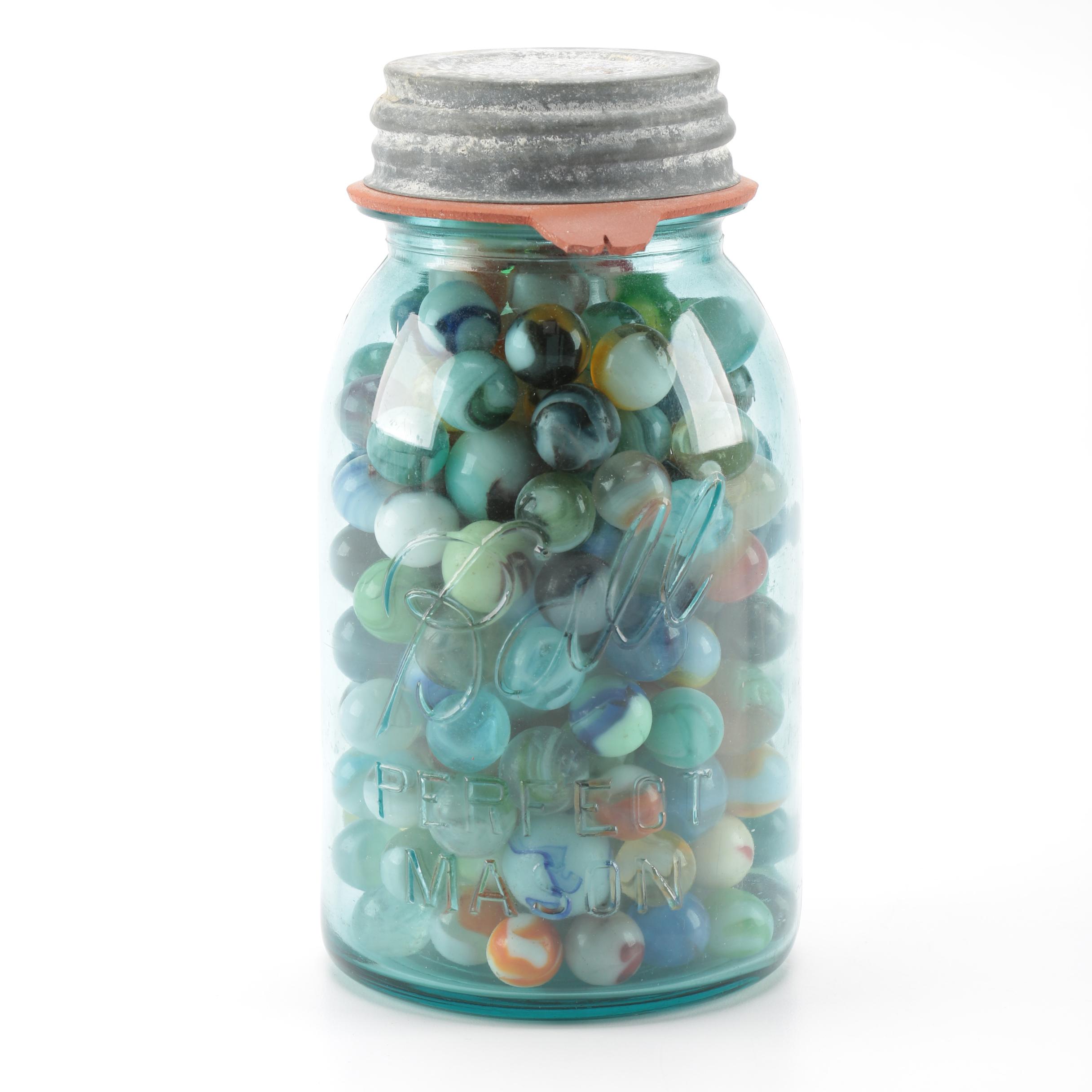 Vintage Marbles in a Ball Mason Jar