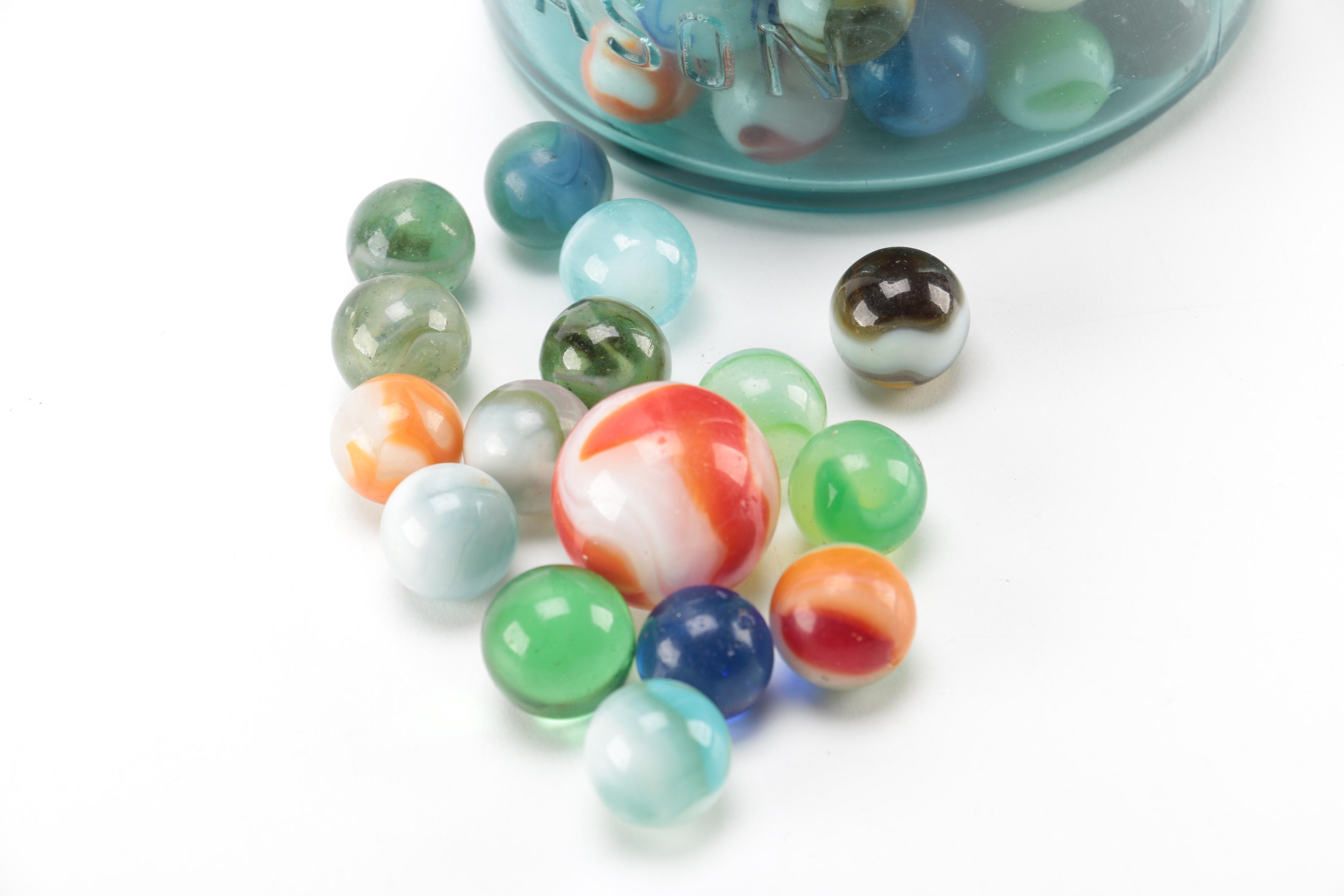 Vintage Marbles in a Ball Mason Jar