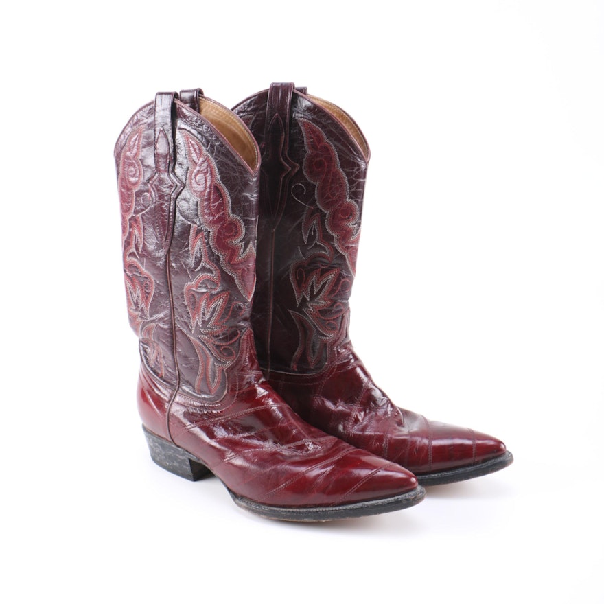Eel Skin and Leather Cowboy Boots