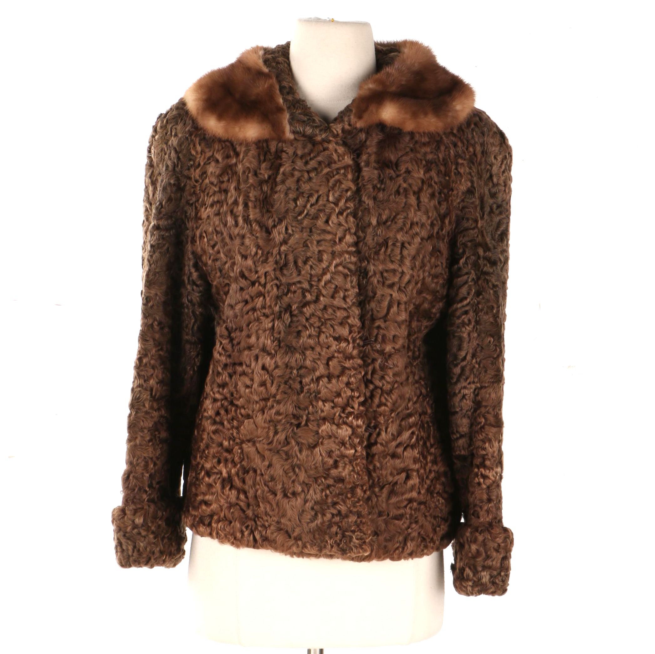 Curly Lamb Fur Coat With Mink Collar
