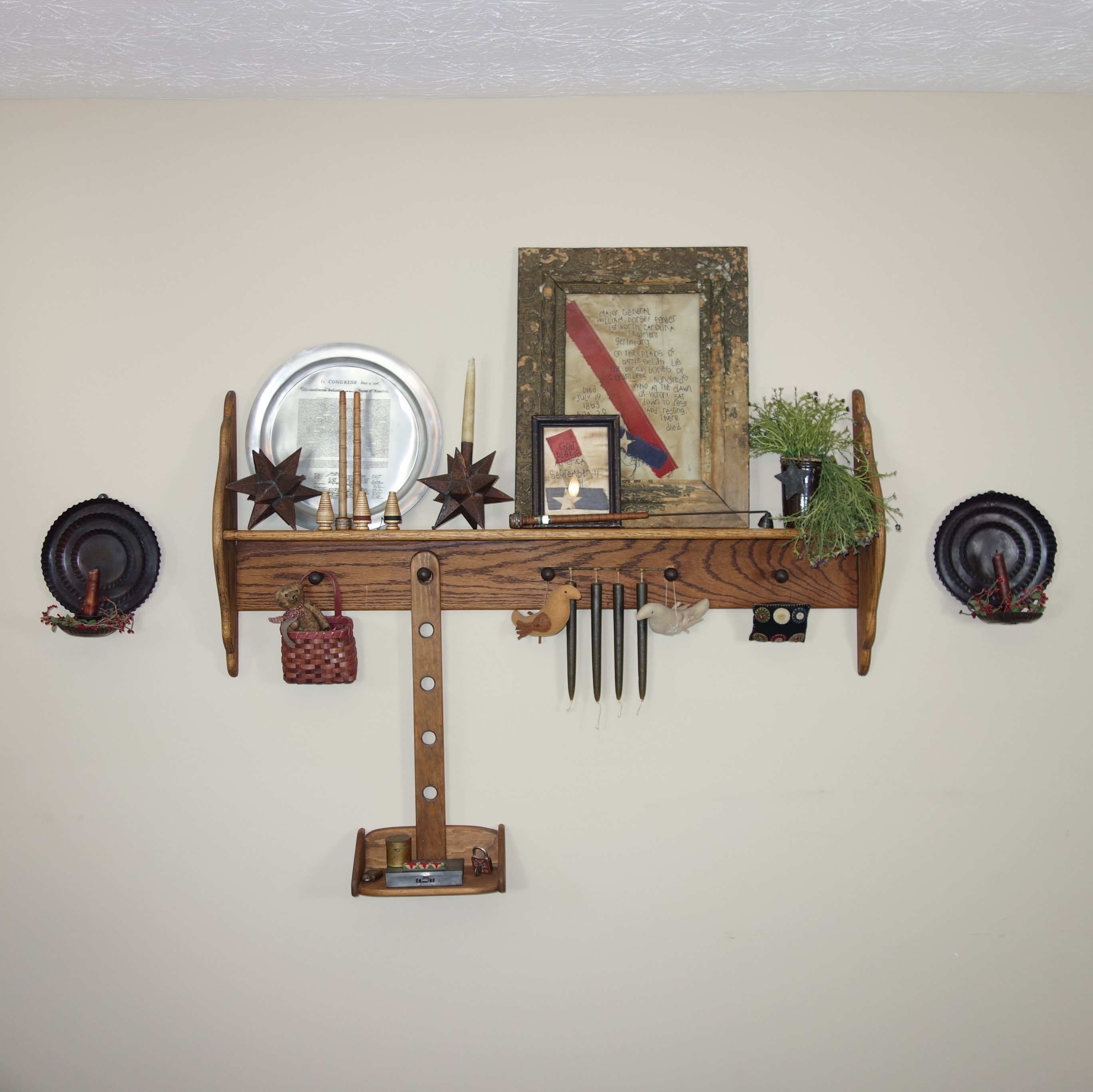 Wooden Wall Shelf With Collectibles