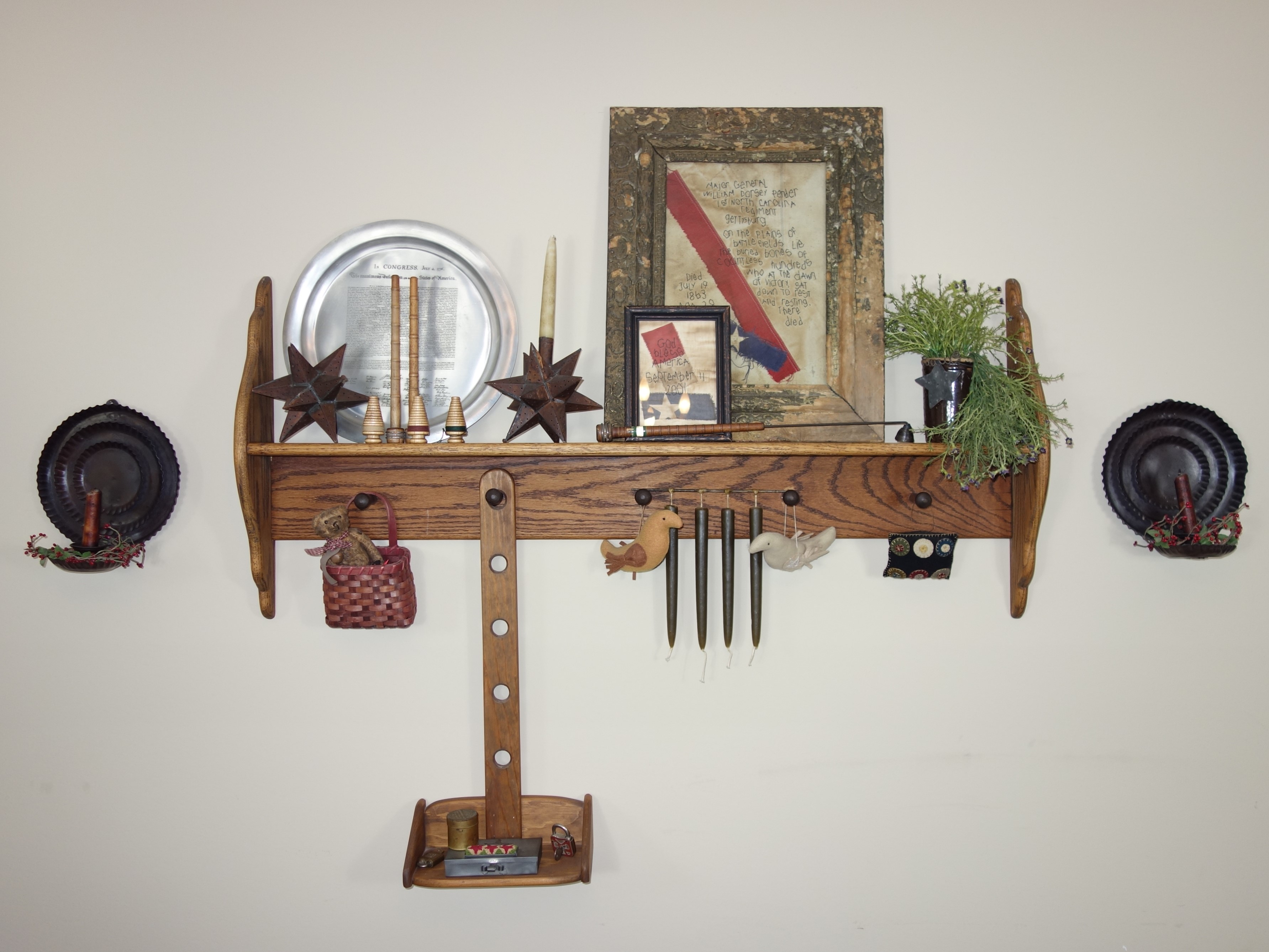 Wooden Wall Shelf With Collectibles