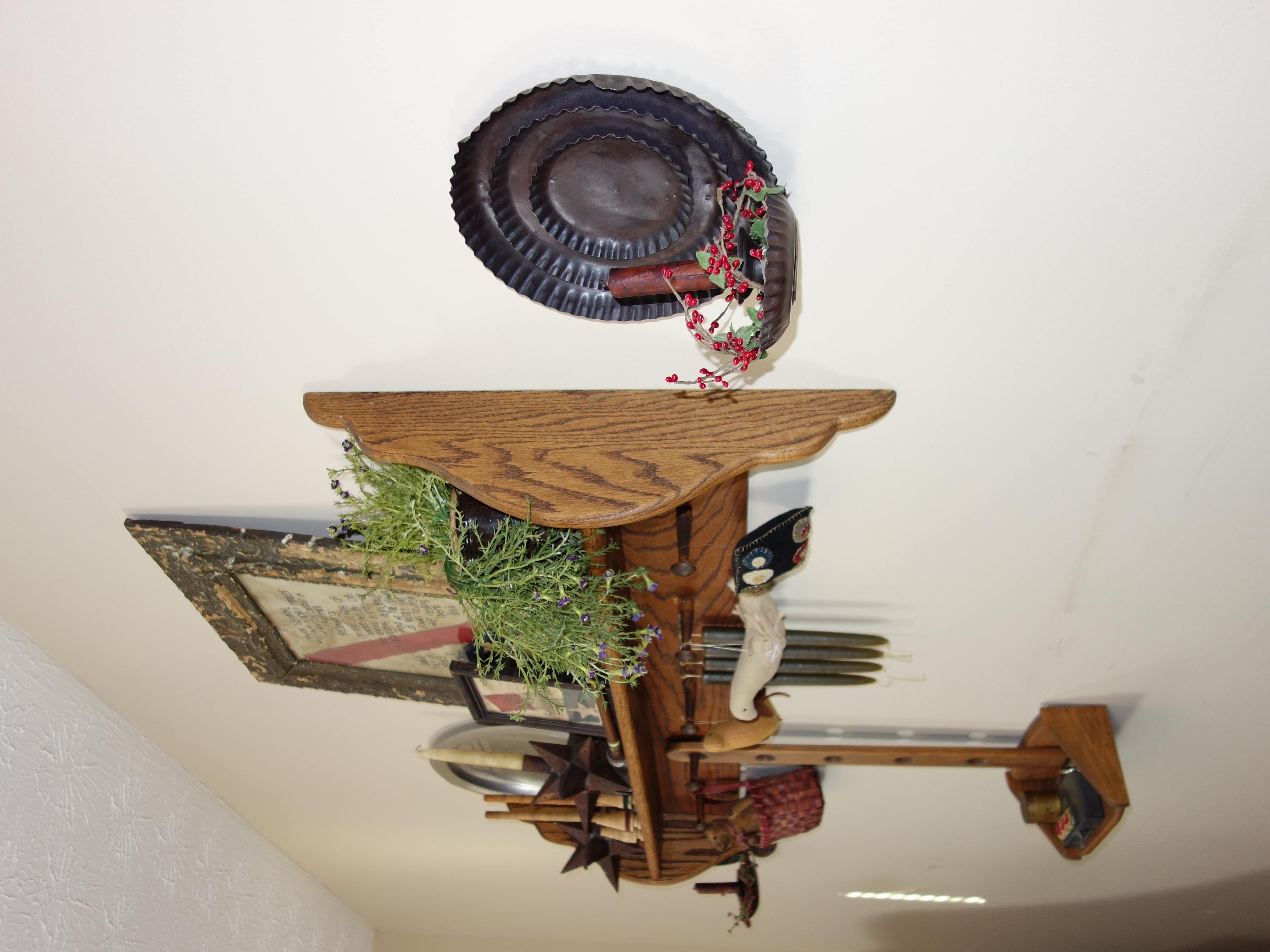 Wooden Wall Shelf With Collectibles
