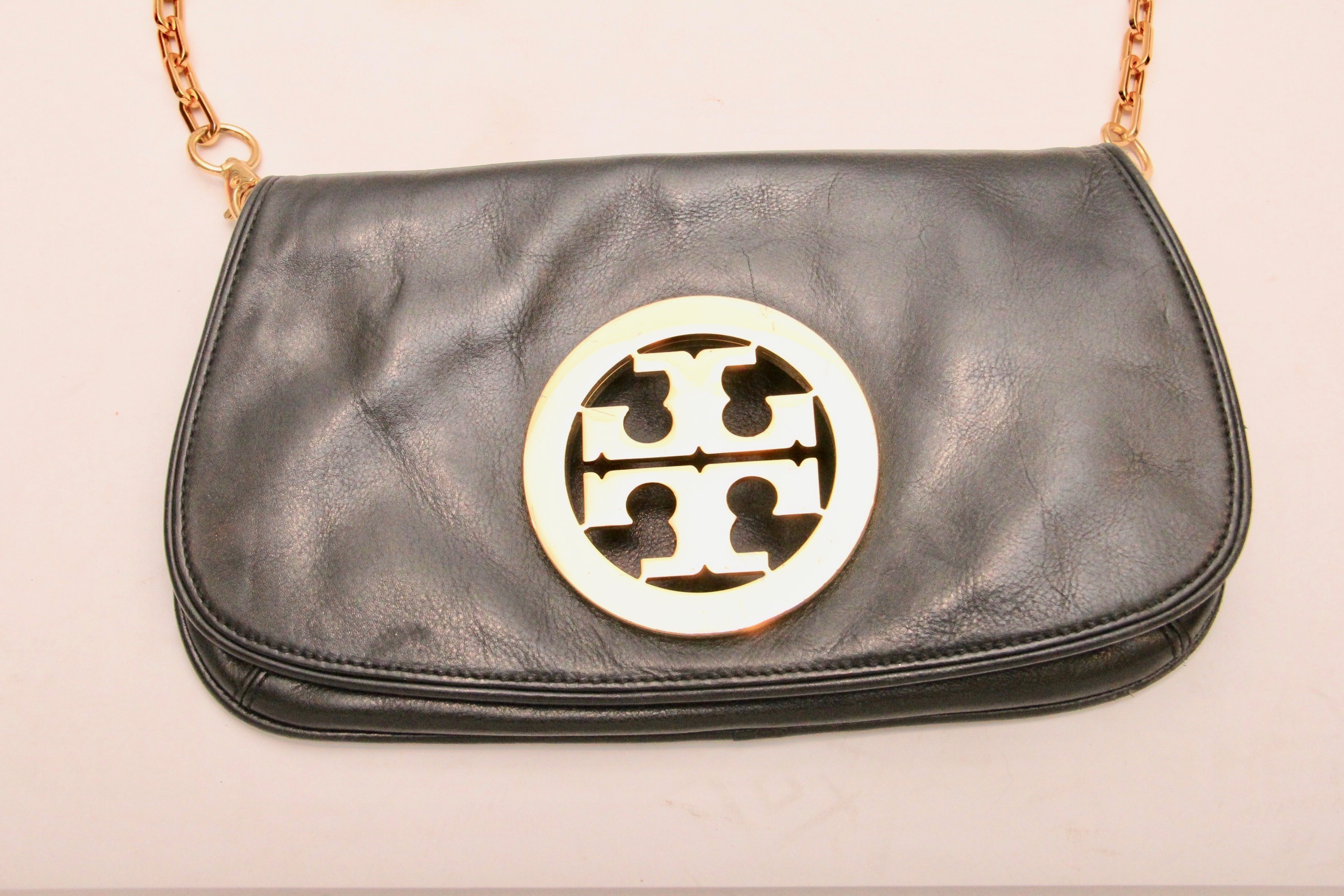 Black Leather Tory Burch Bag