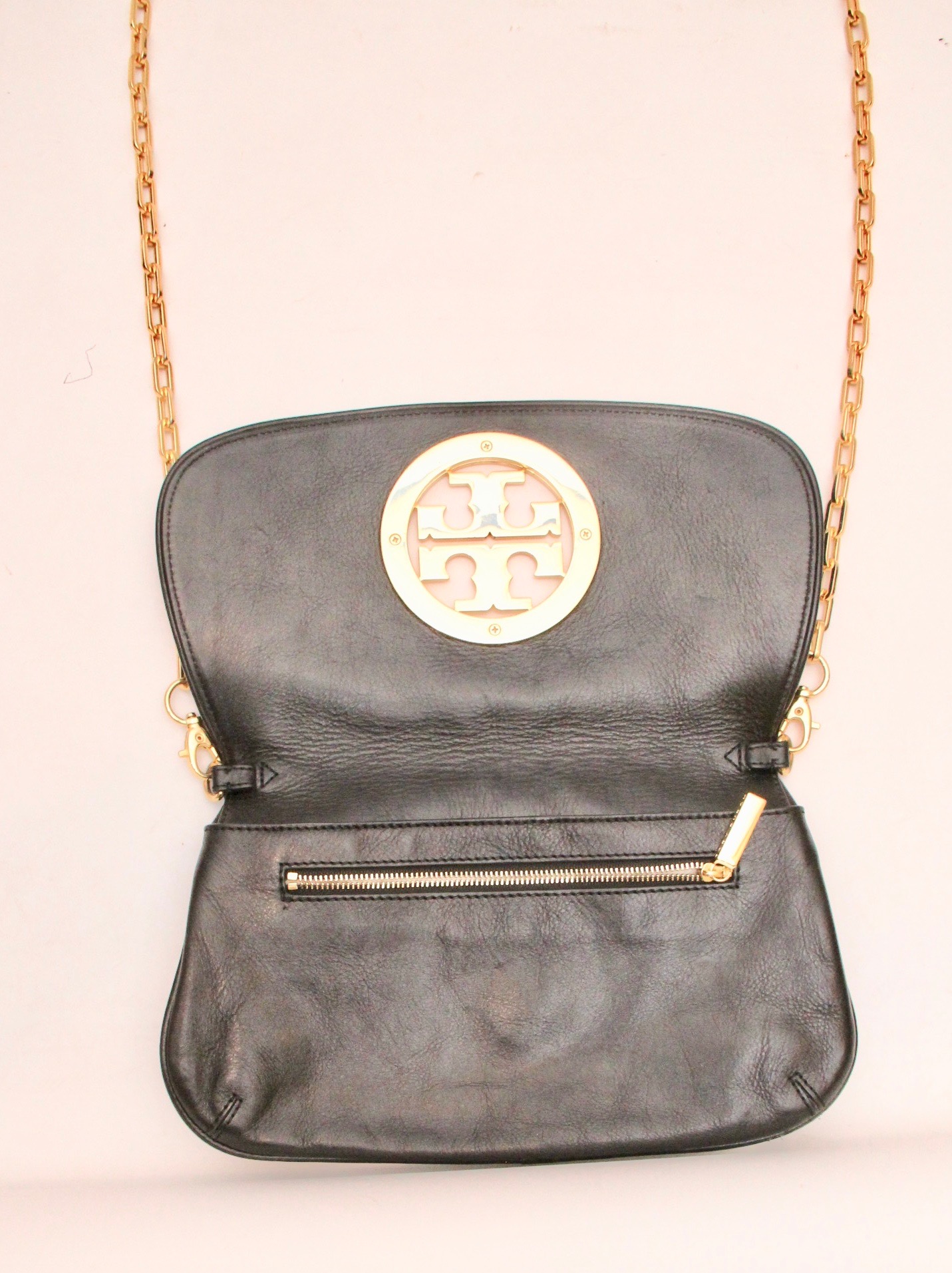 Black Leather Tory Burch Bag