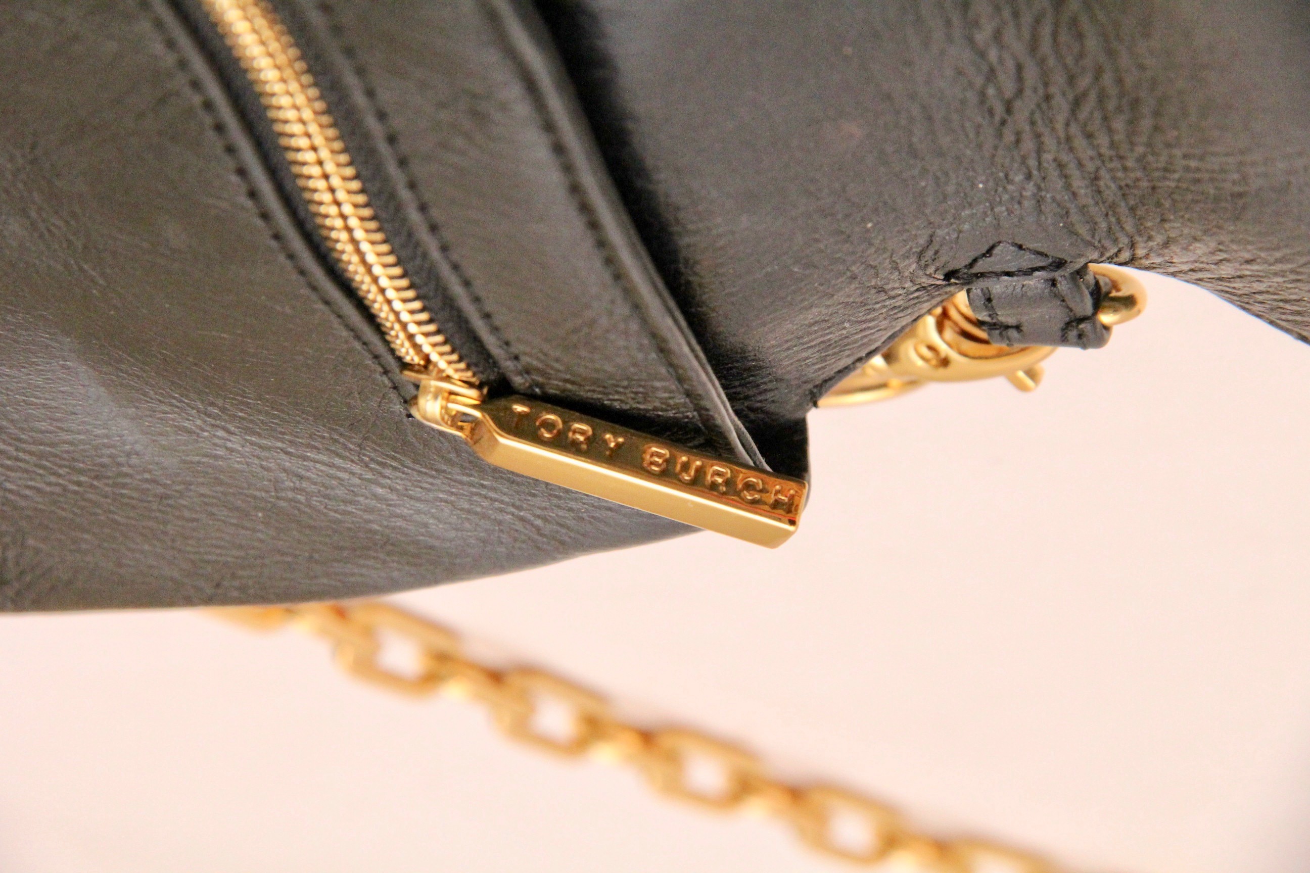 Black Leather Tory Burch Bag