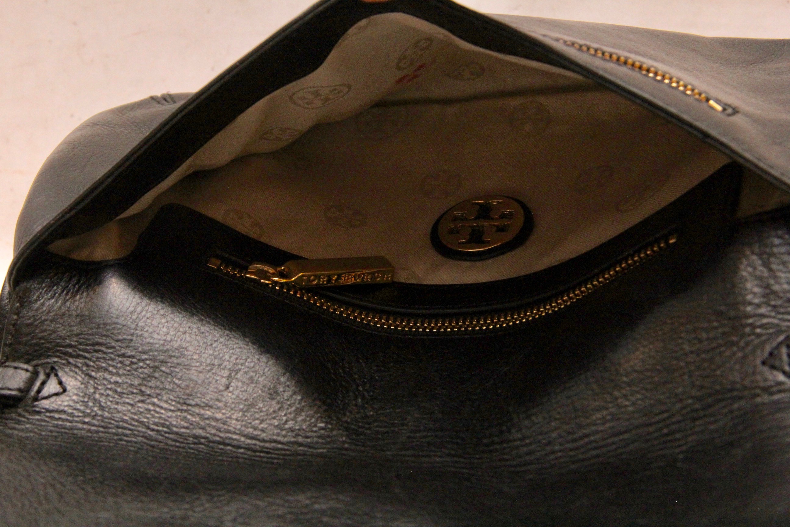 Black Leather Tory Burch Bag