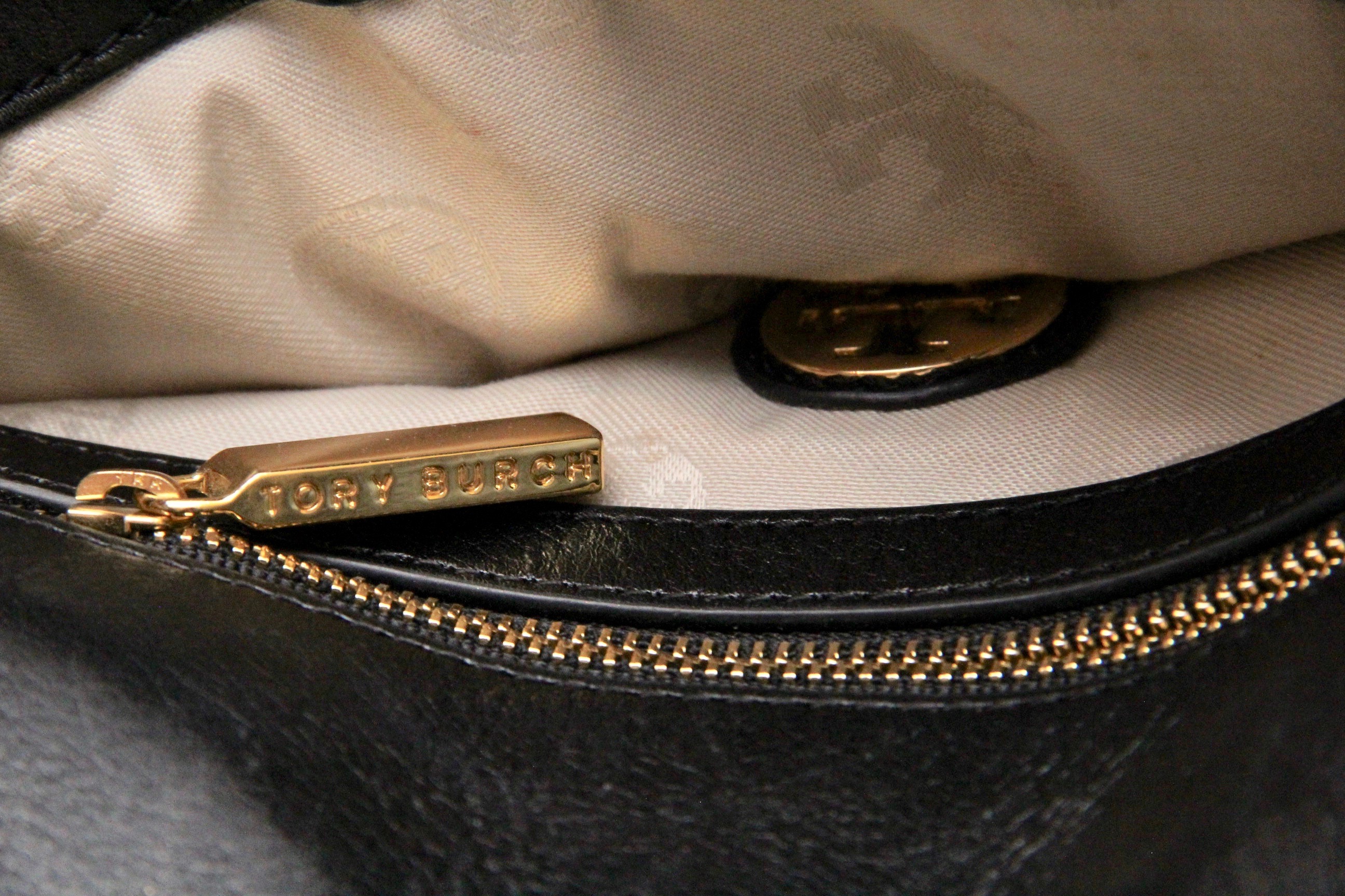 Black Leather Tory Burch Bag