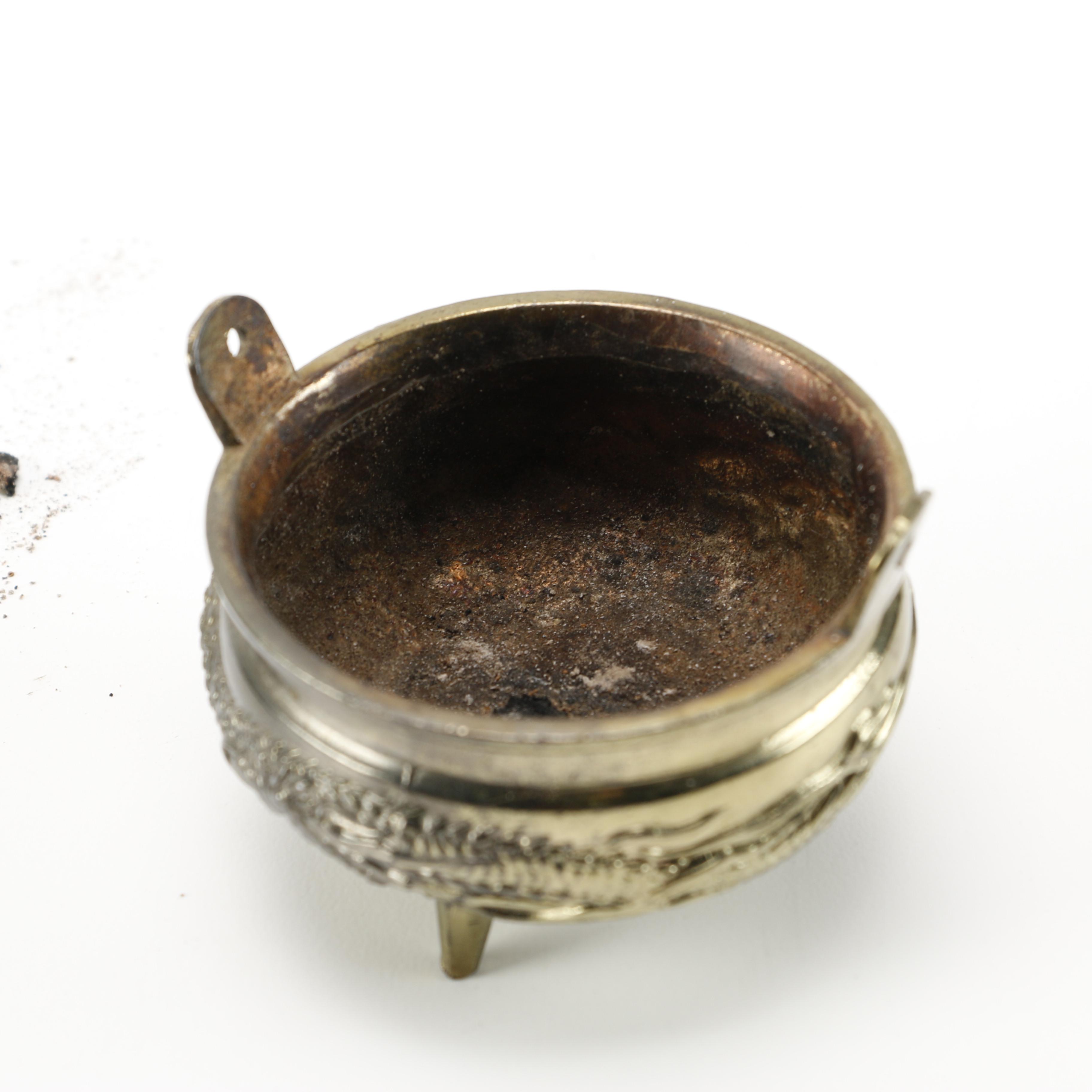 Vintage Brass Cricket Box and Dragon Incense Burner with Foo Dog