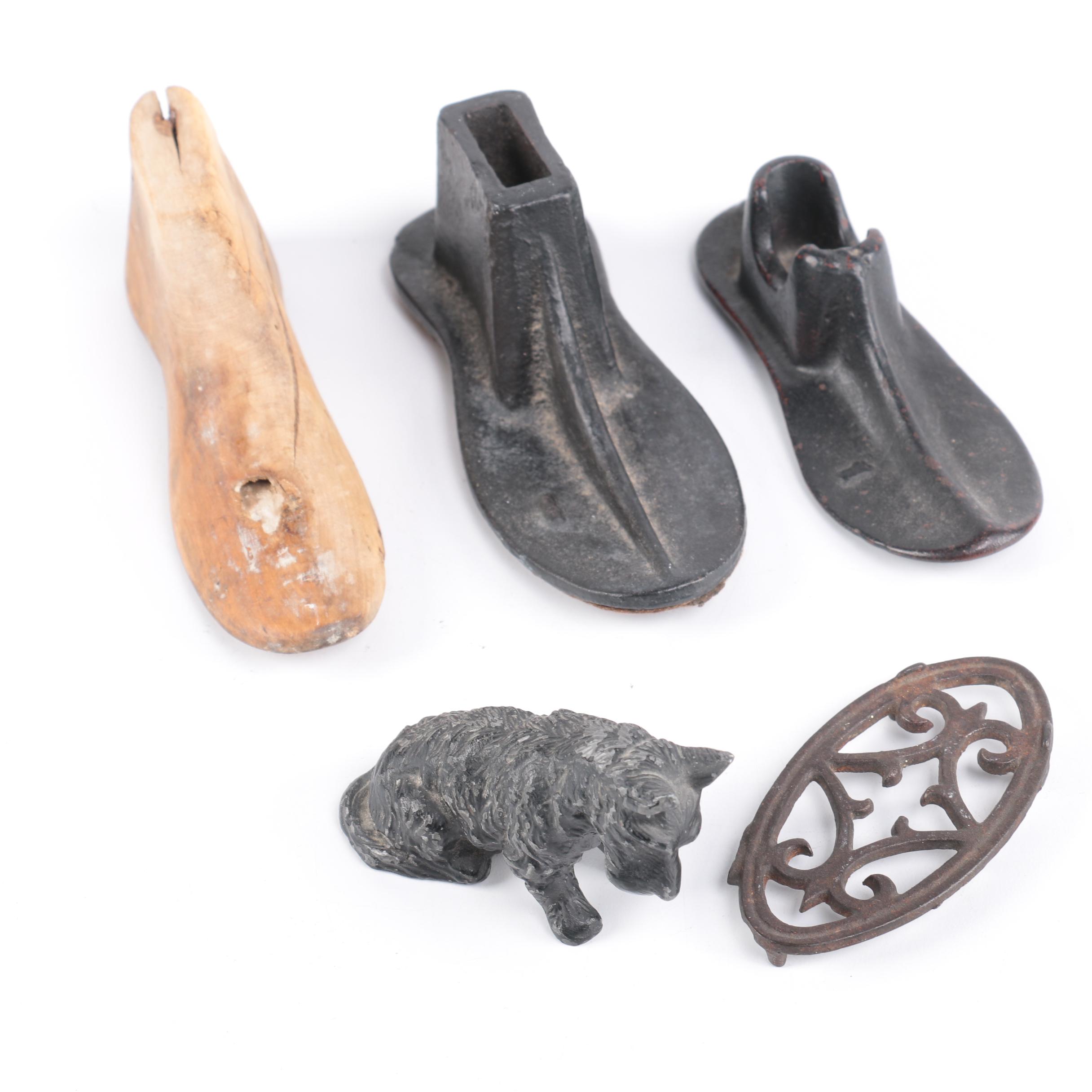 Assorted Iron and Shoe Themed Decor