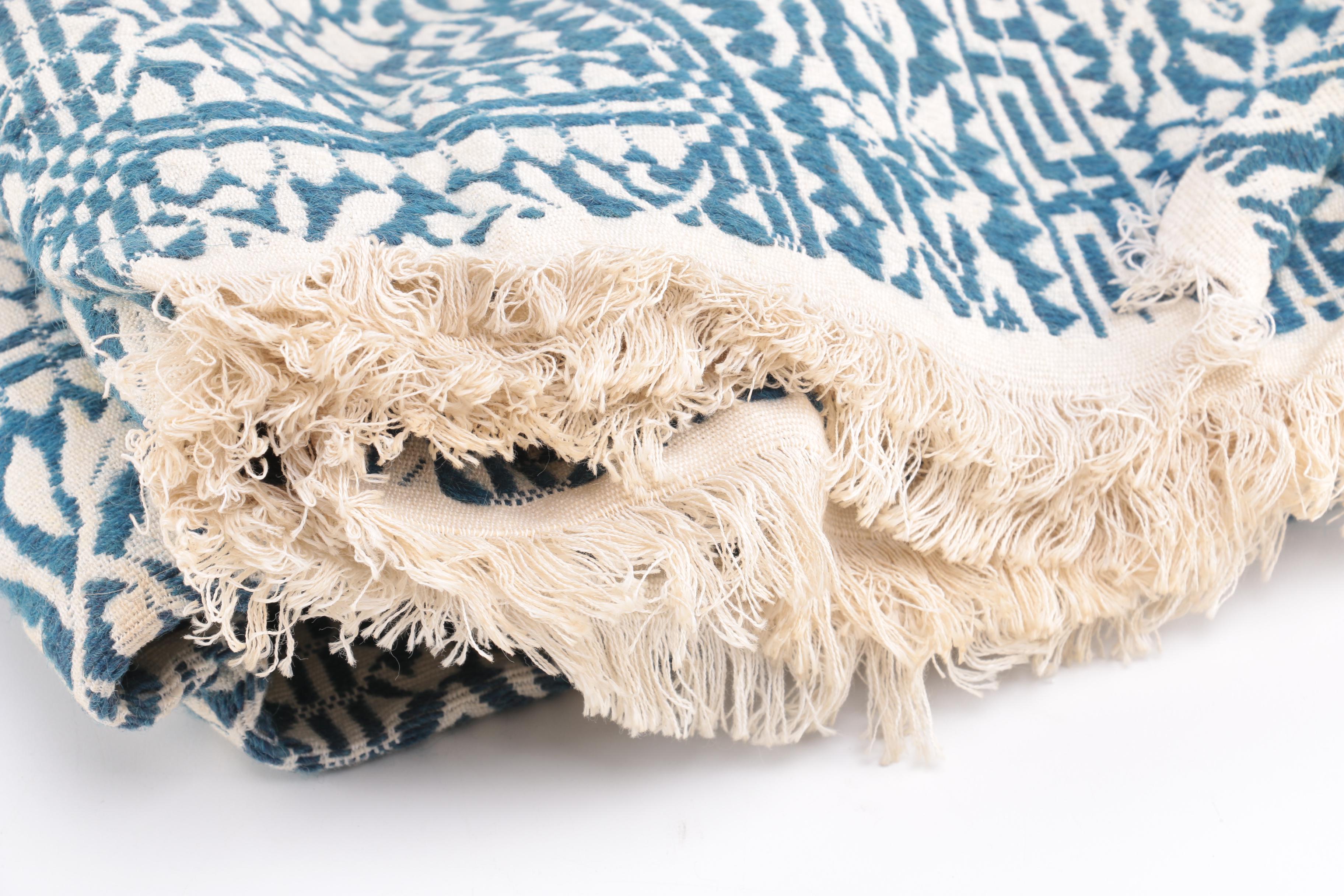 Classic Blue and White Batik Throw Blanket