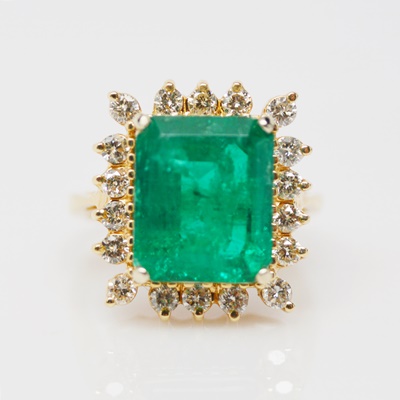14K Yellow Gold 4.73 CTS Emerald and Diamond Ring