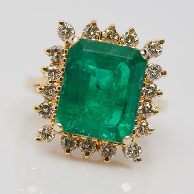 14K Yellow Gold 4.73 CTS Emerald and Diamond Ring