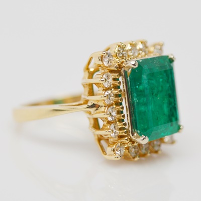 14K Yellow Gold 4.73 CTS Emerald and Diamond Ring