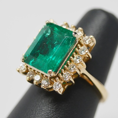 14K Yellow Gold 4.73 CTS Emerald and Diamond Ring