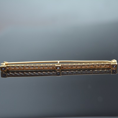 14K Yellow Gold Synthetic Sapphire Bar Brooch