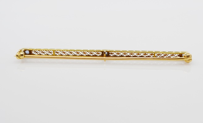 14K Yellow Gold Synthetic Sapphire Bar Brooch