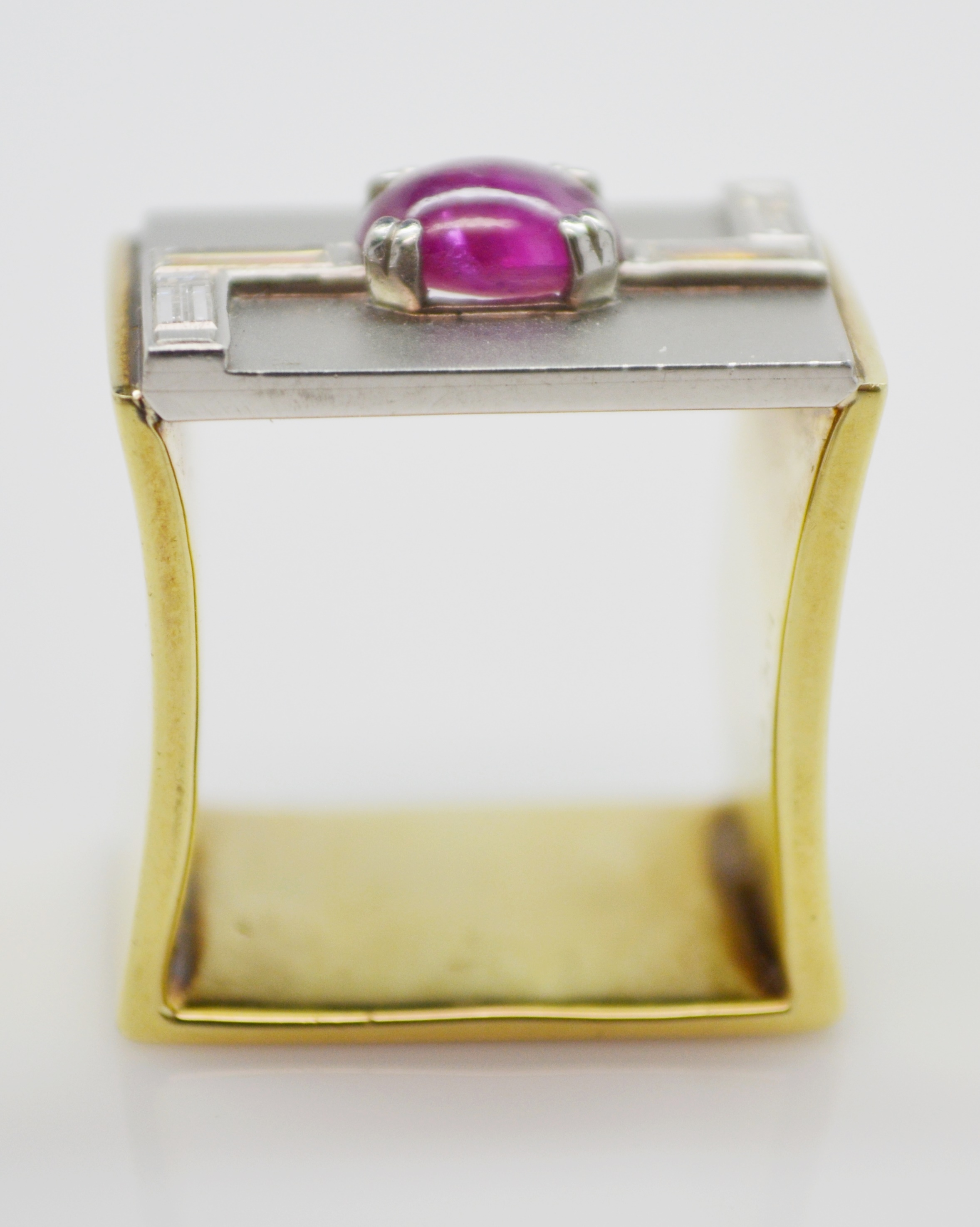 Raul Haas 14K Yellow and Platinum Ruby and Diamond Square RIng