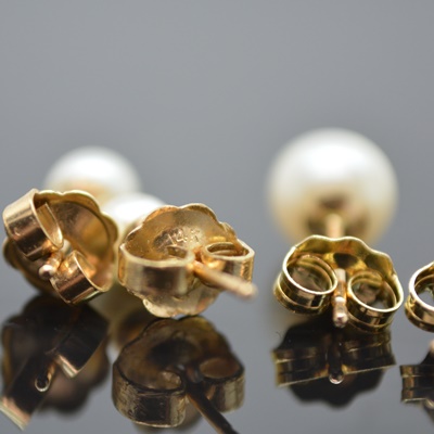 Two Pair of 14K Yellow Gold Cultured Pearl Pierced Earrings