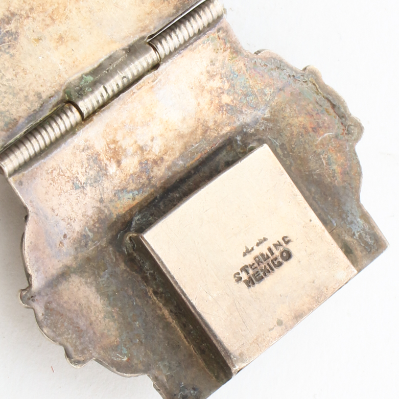 Vintage Mexican Sterling Silver and Red Glass Filigree Bracelet