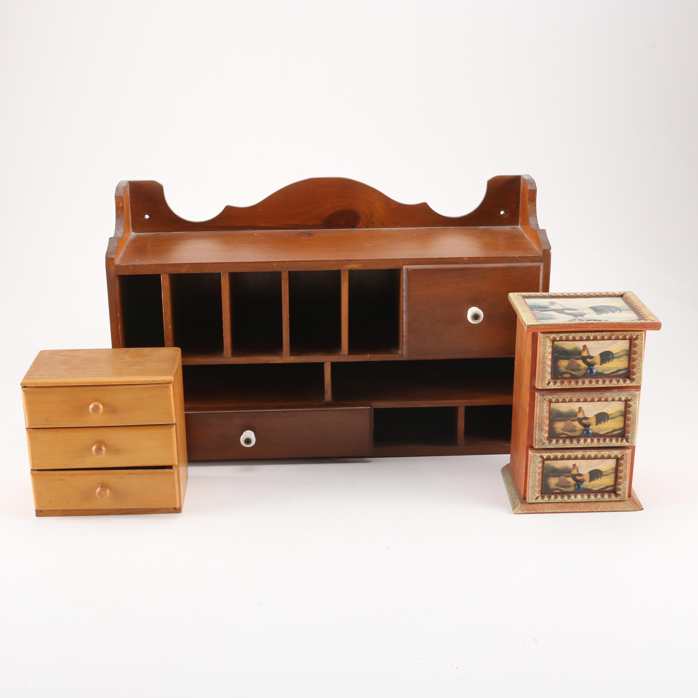 Vintage Wood Mail Holder and Trinket Box Collection