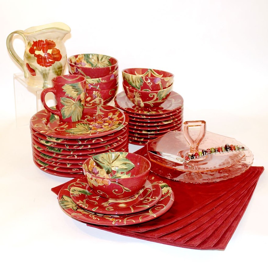 Hand Painted Tabletops Gallery Red Floral Dinnerware