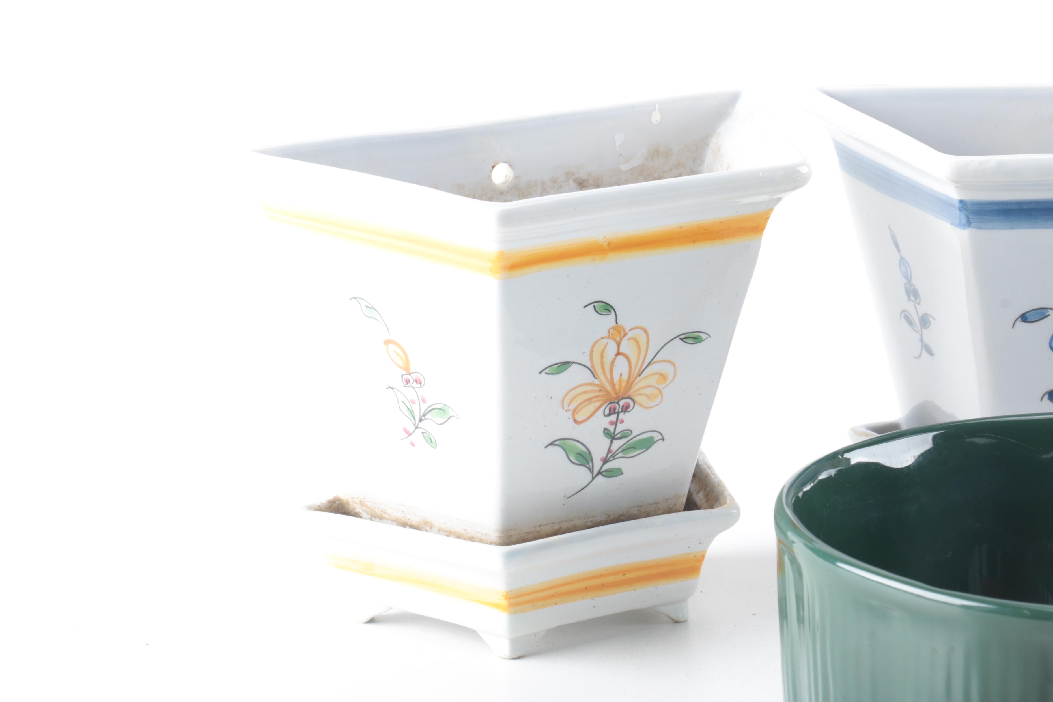 Hand-Painted Portuguese Wall Planters and Haeger Planter