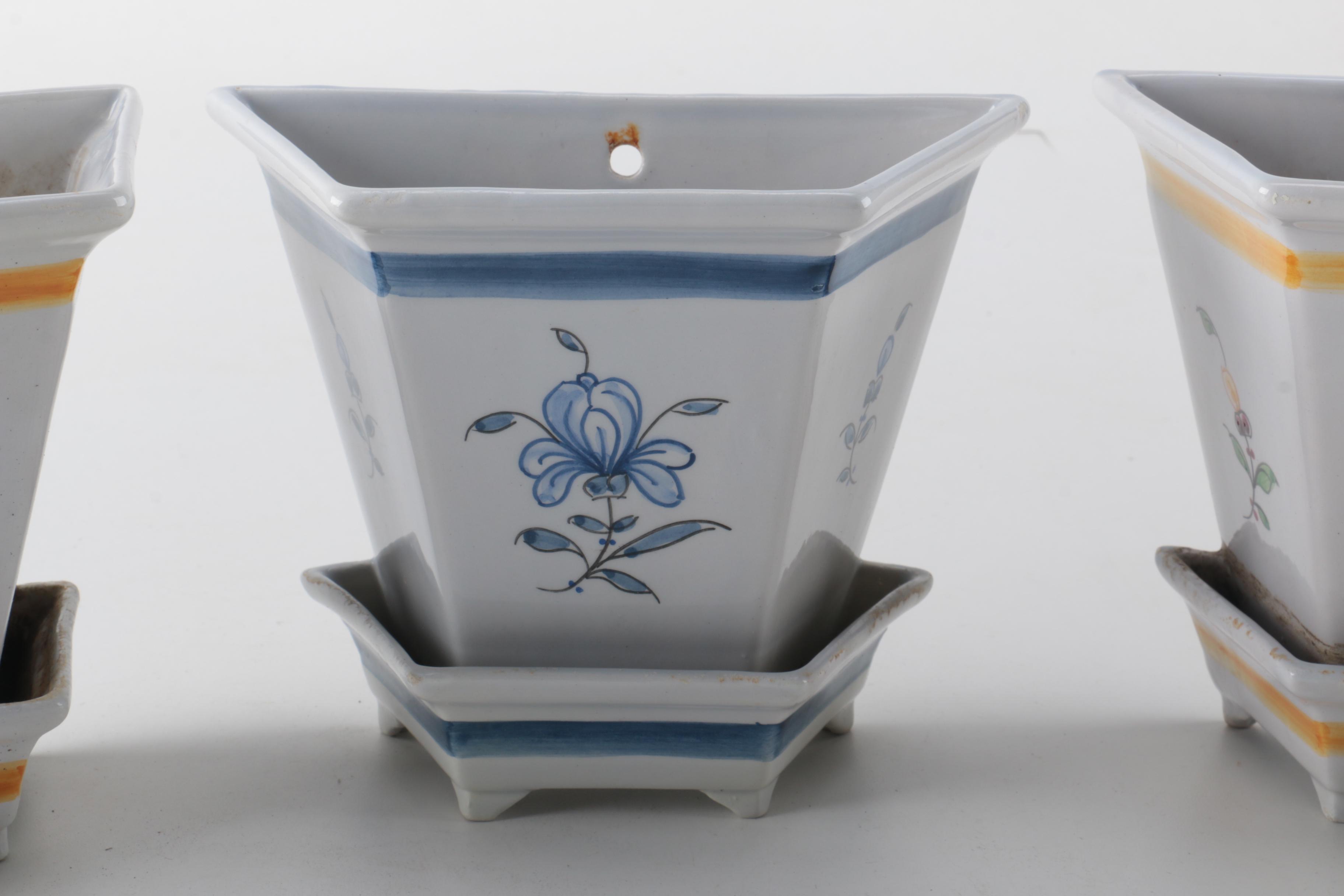 Hand-Painted Portuguese Wall Planters and Haeger Planter