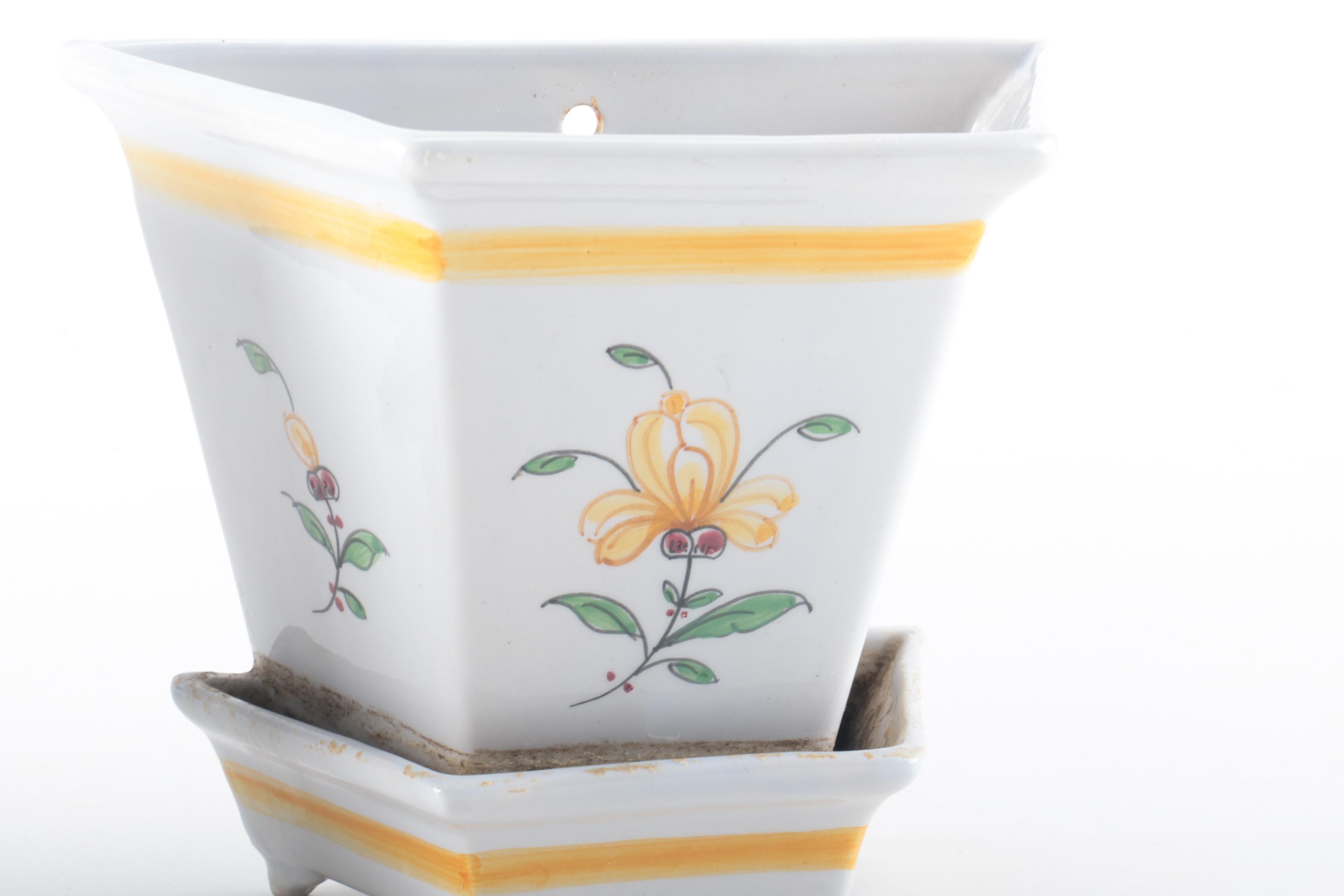 Hand-Painted Portuguese Wall Planters and Haeger Planter