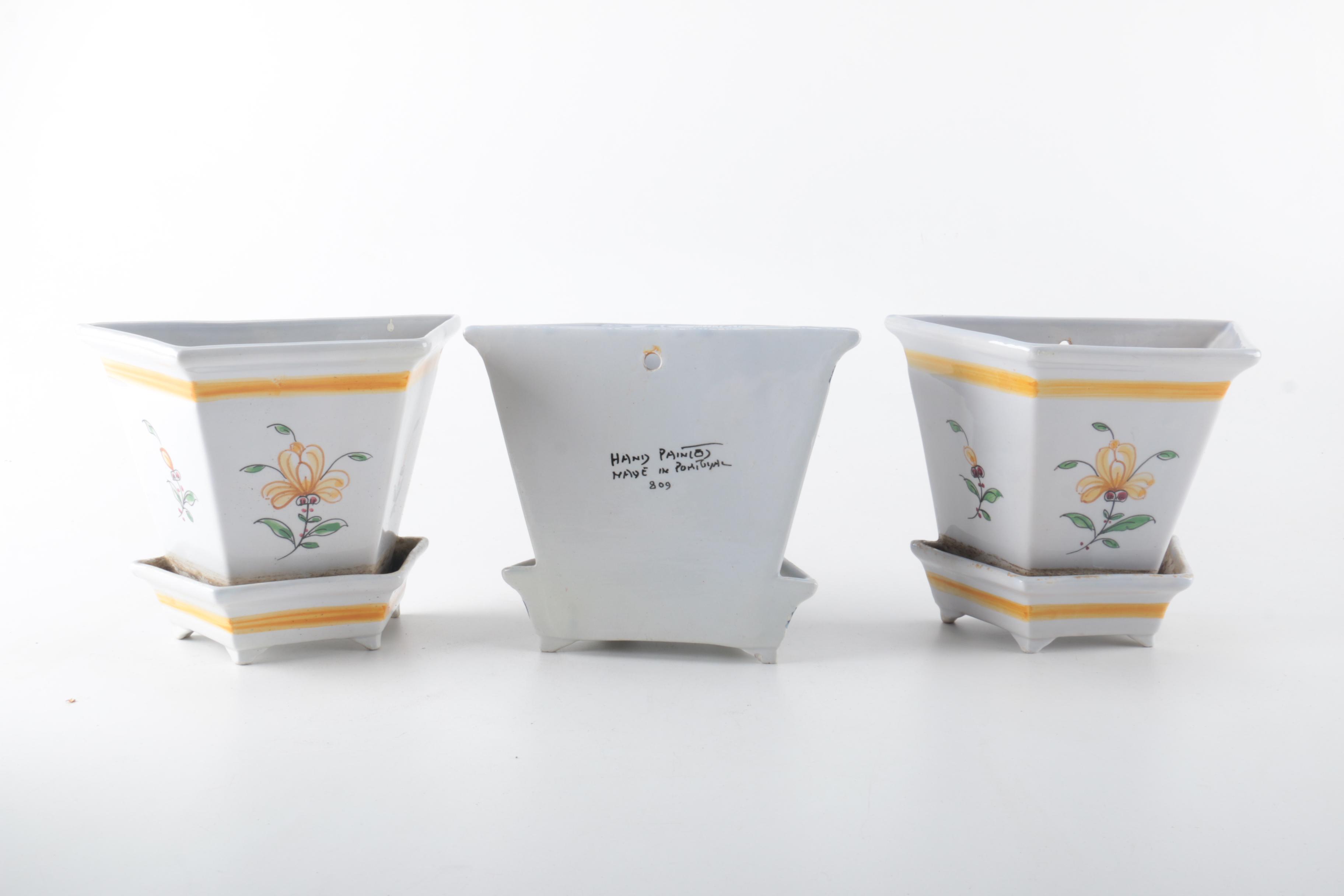 Hand-Painted Portuguese Wall Planters and Haeger Planter