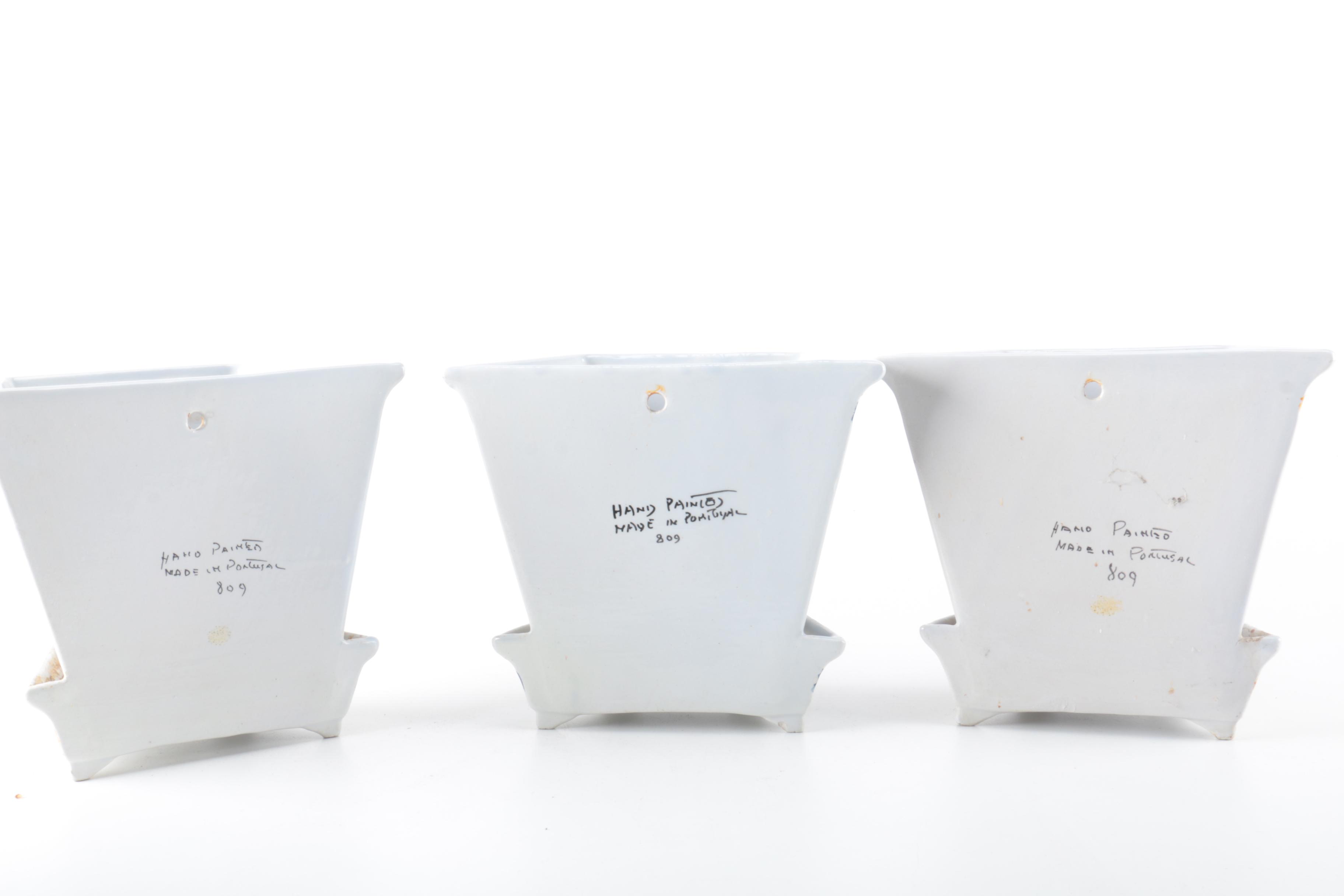 Hand-Painted Portuguese Wall Planters and Haeger Planter