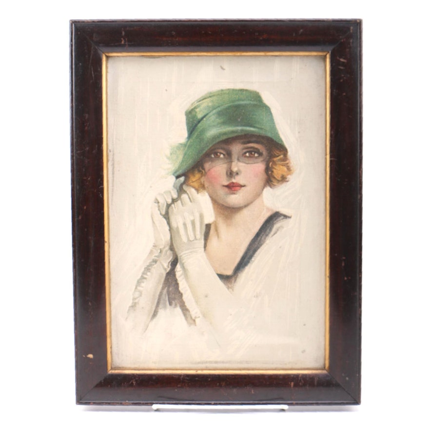 Oil on Canvas Portrait of a Woman with Green Hat