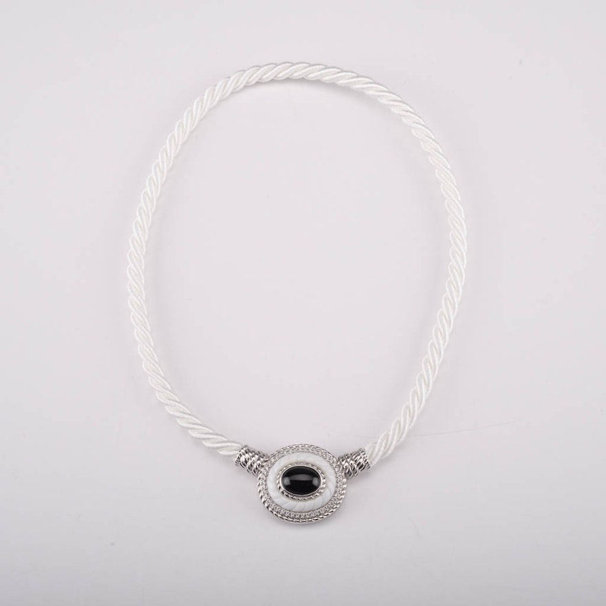 Judith Ripka Black and White Onyx Sterling Silver Corded Necklace
