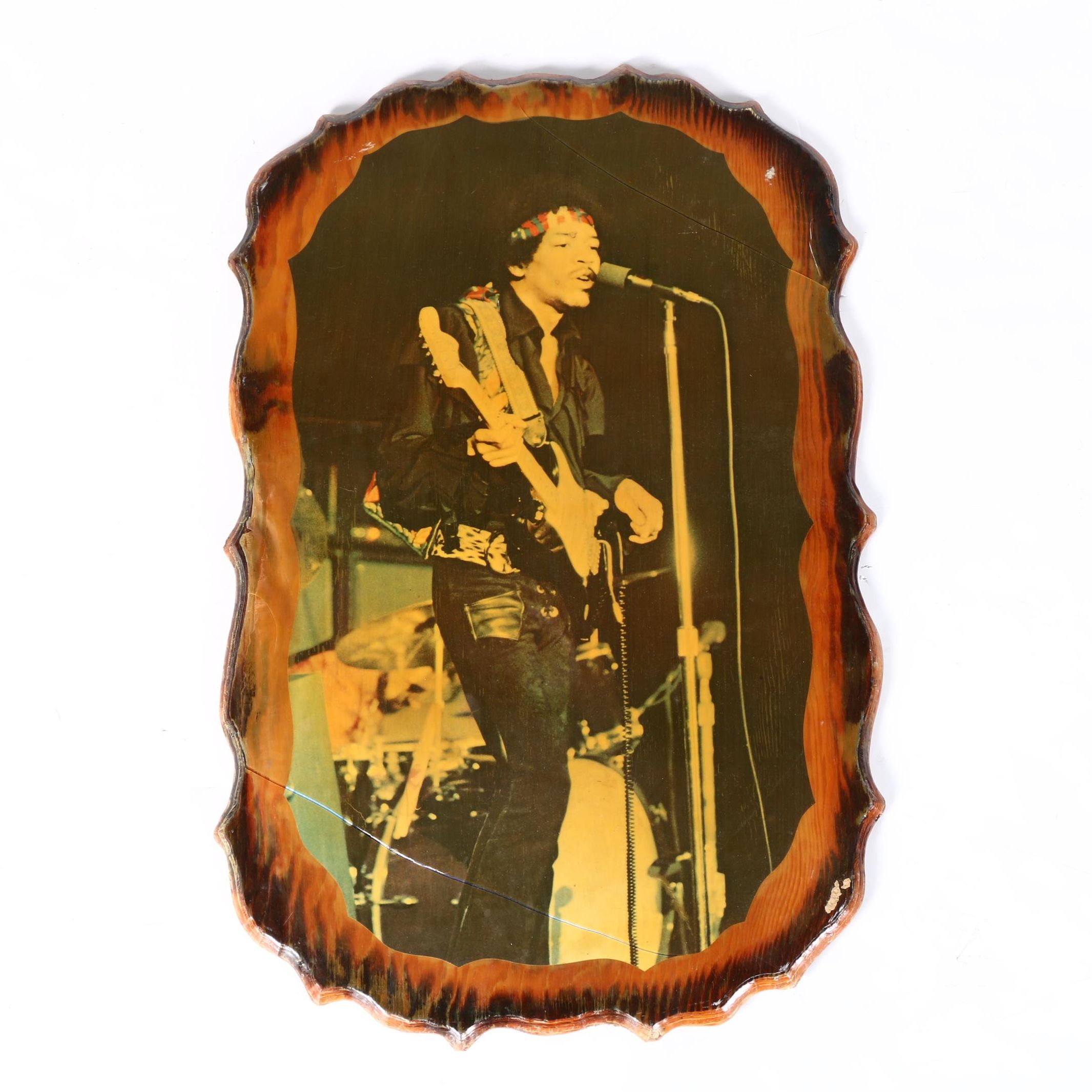 Jimi Hendrix Offset Lithograph on Wooden Plaque
