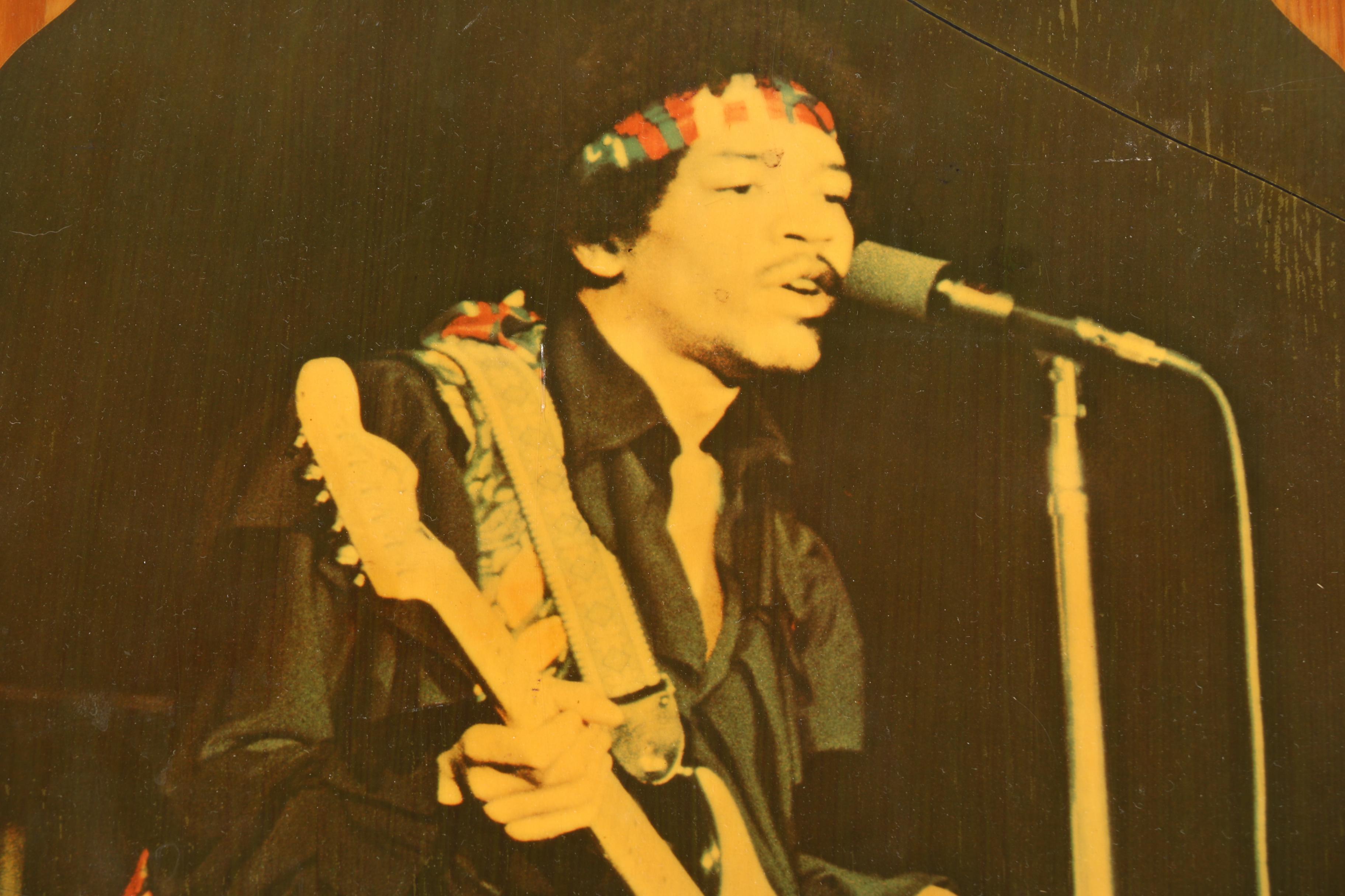 Jimi Hendrix Offset Lithograph on Wooden Plaque