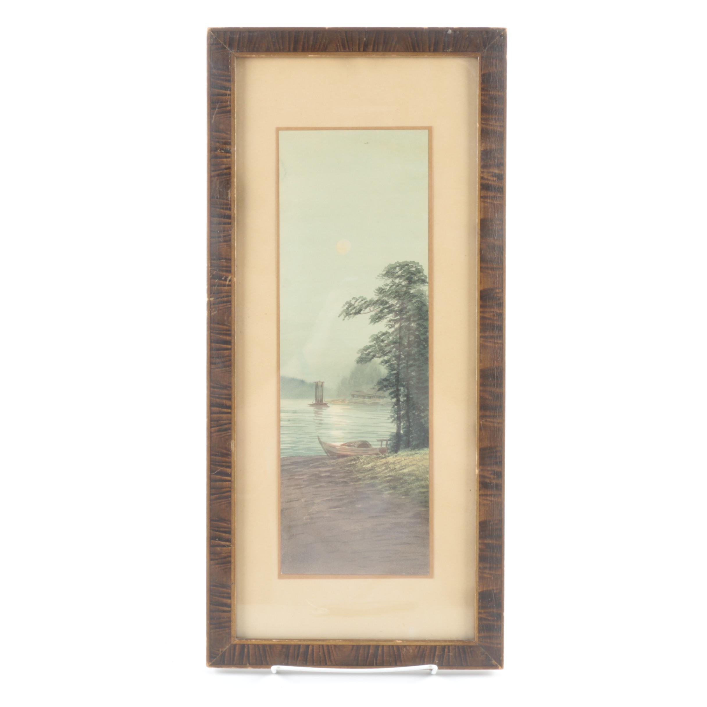 Framed Watercolor of Boats in the Water