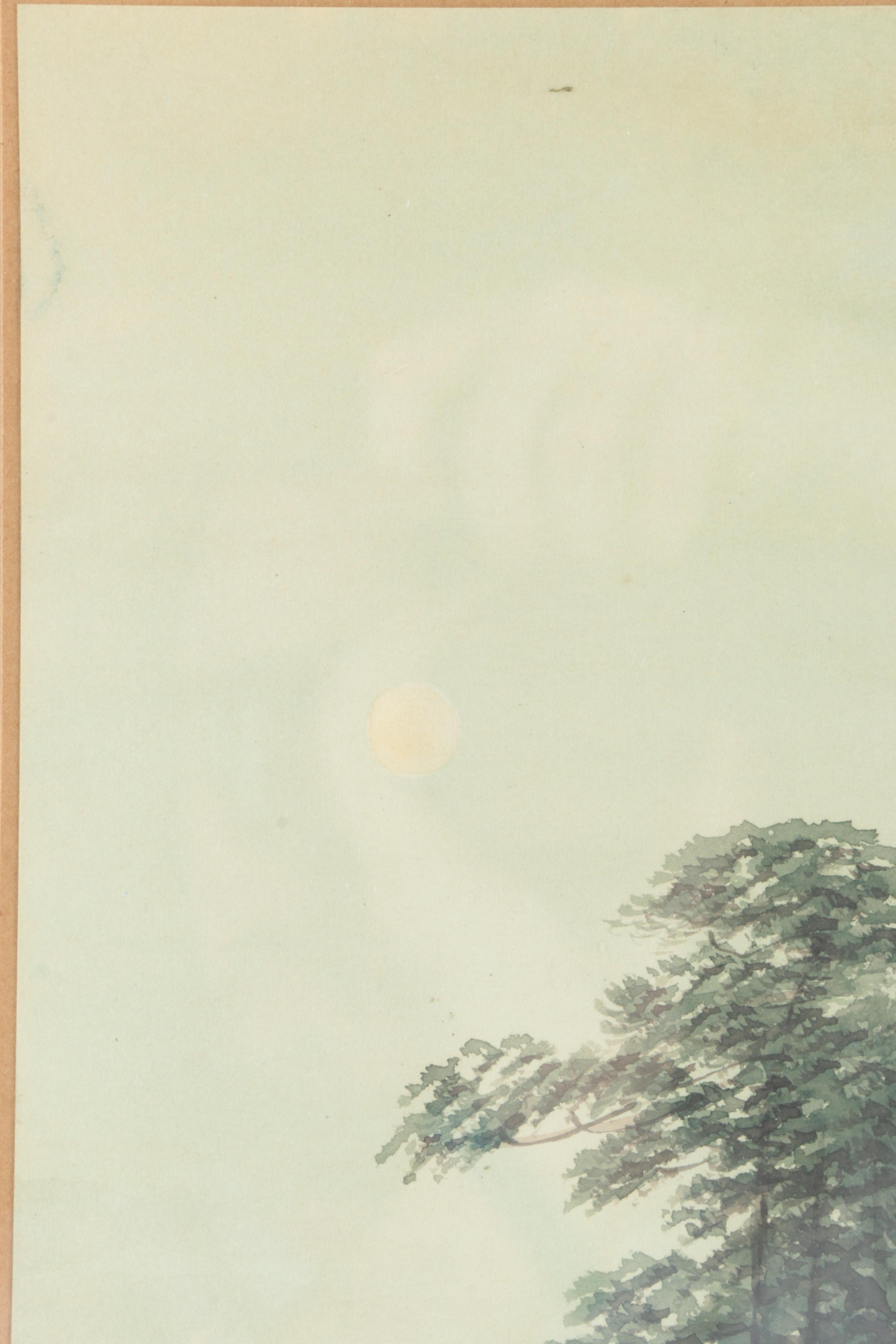 Framed Watercolor of Boats in the Water