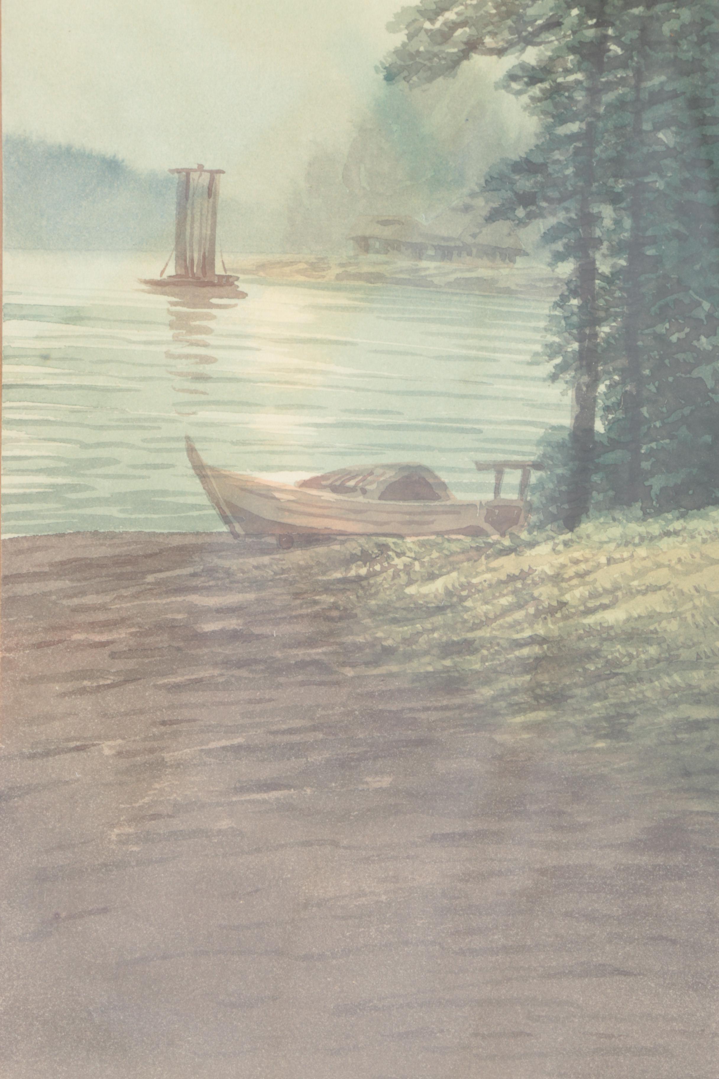 Framed Watercolor of Boats in the Water