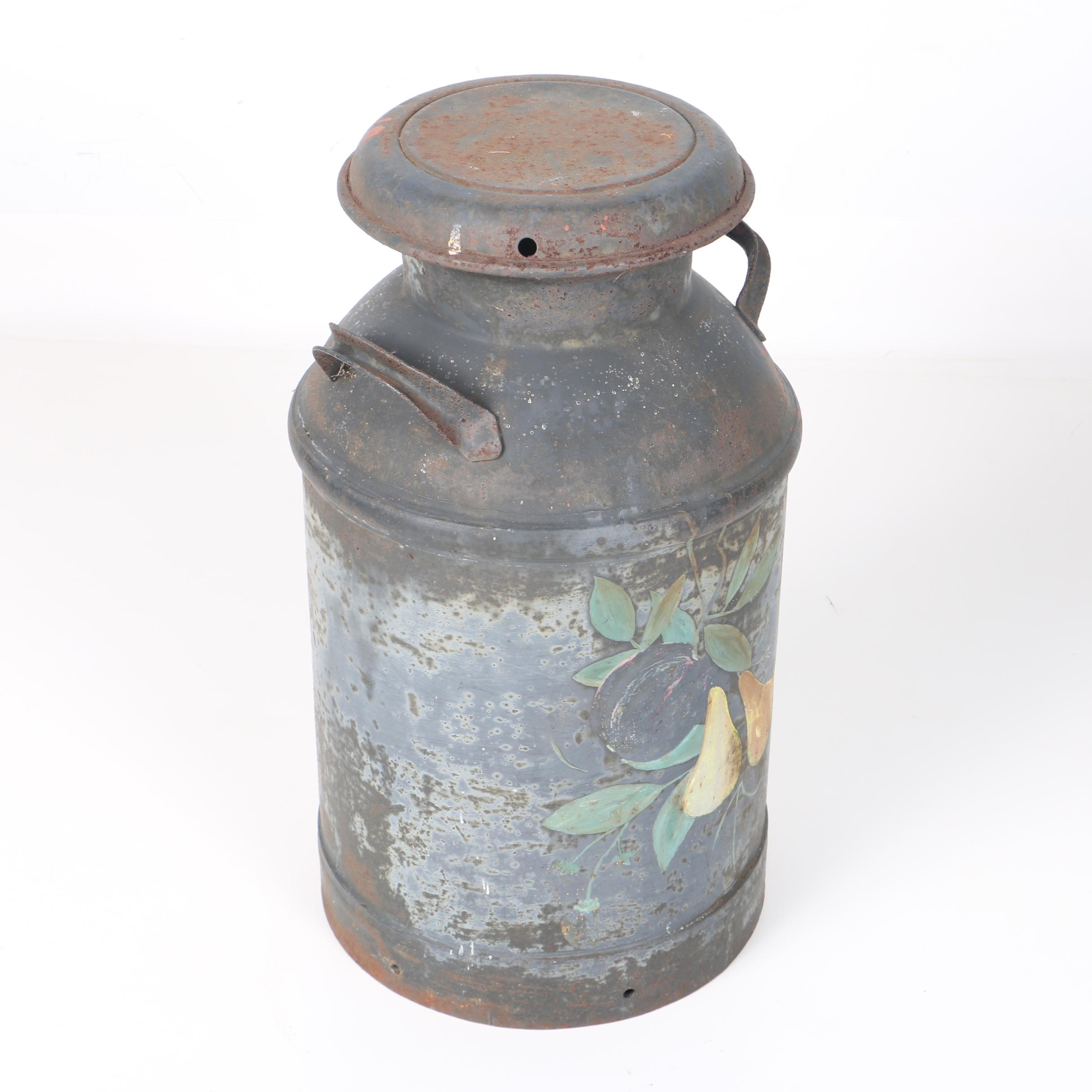 Vintage Hand Painted Metal Milk Jug